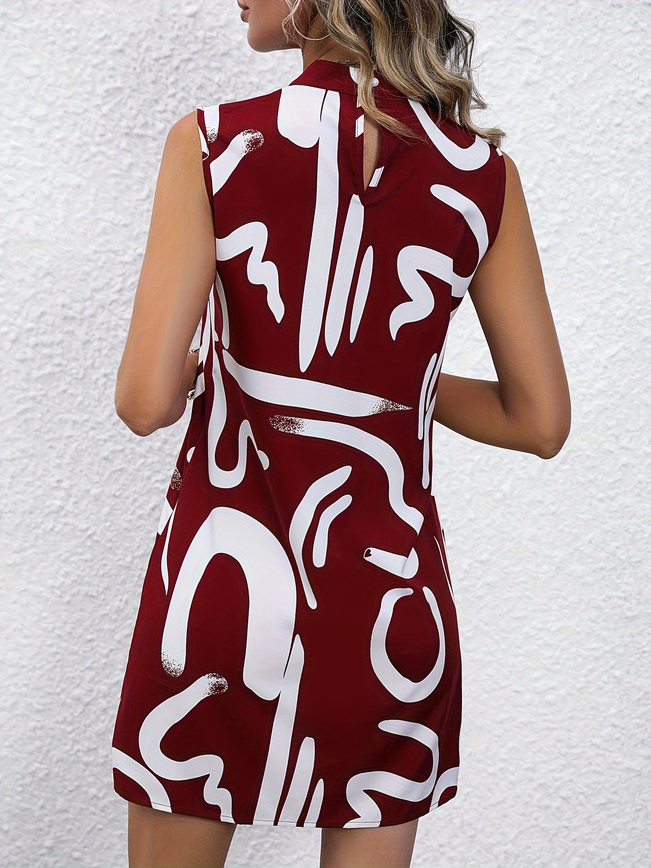 brush print mock neck dress sleeveless dress for spring summer womens clothing details 3