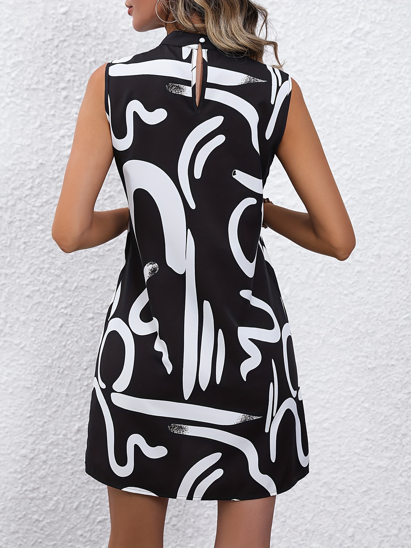 brush print mock neck dress sleeveless dress for spring summer womens clothing details 16