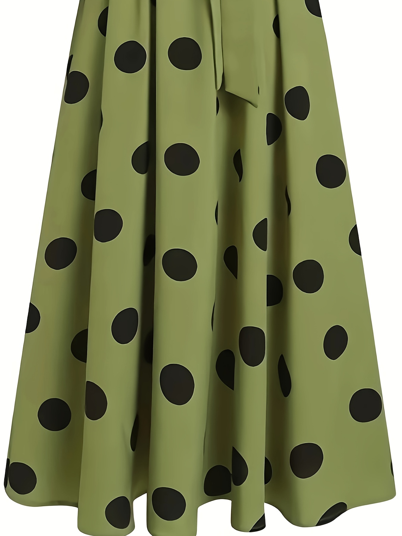 polka dot print crew neck dress elegant long sleeve belted dress womens clothing details 9