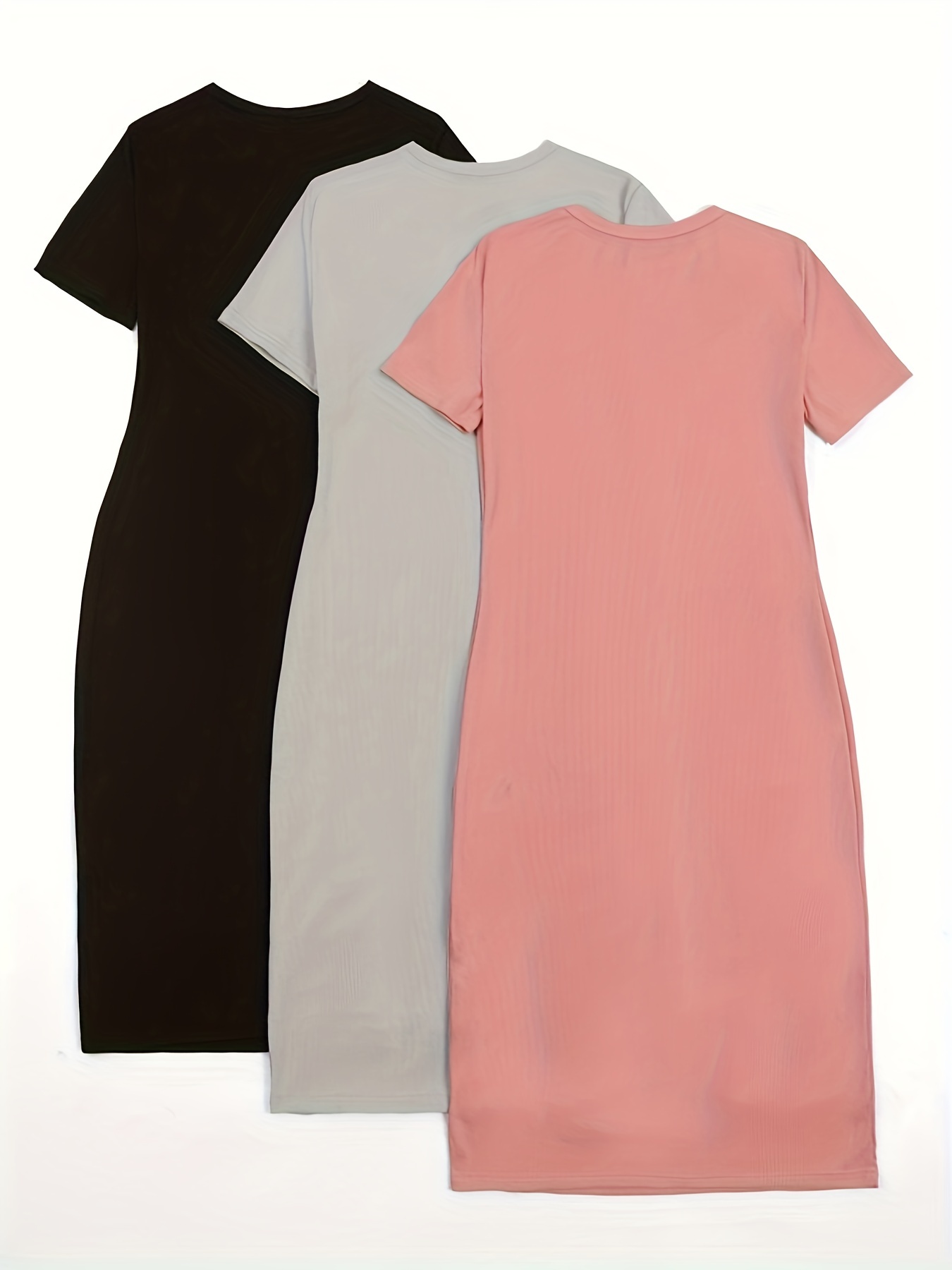 simple t shirt dress 3 pack casual crew neck short sleeve dress womens clothing details 5