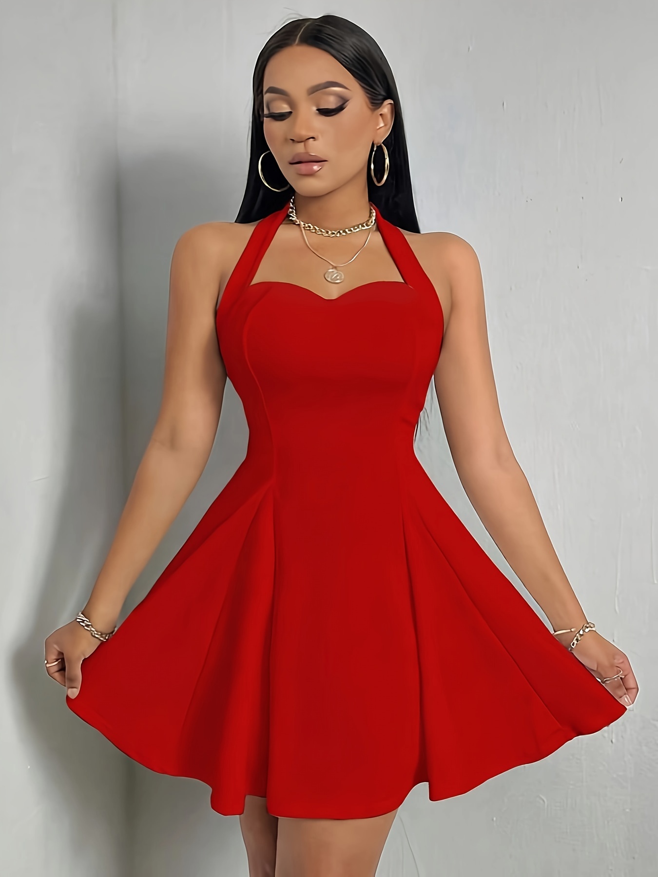 solid halter neck dress elegant sleeveless dress for party banquet womens clothing details 1