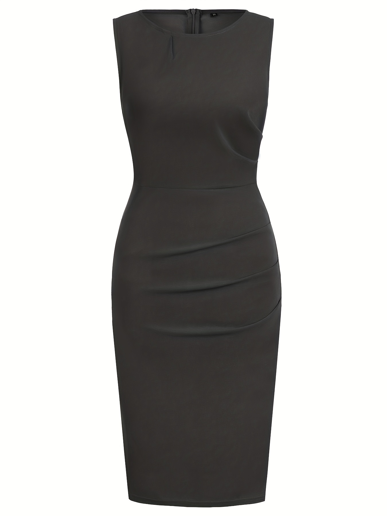 ruched pencil dress elegant crew neck sleeveless work office dress womens clothing details 2