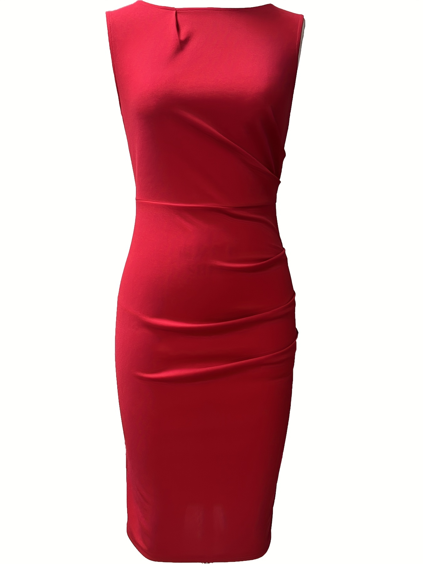 ruched pencil dress elegant crew neck sleeveless work office dress womens clothing details 18