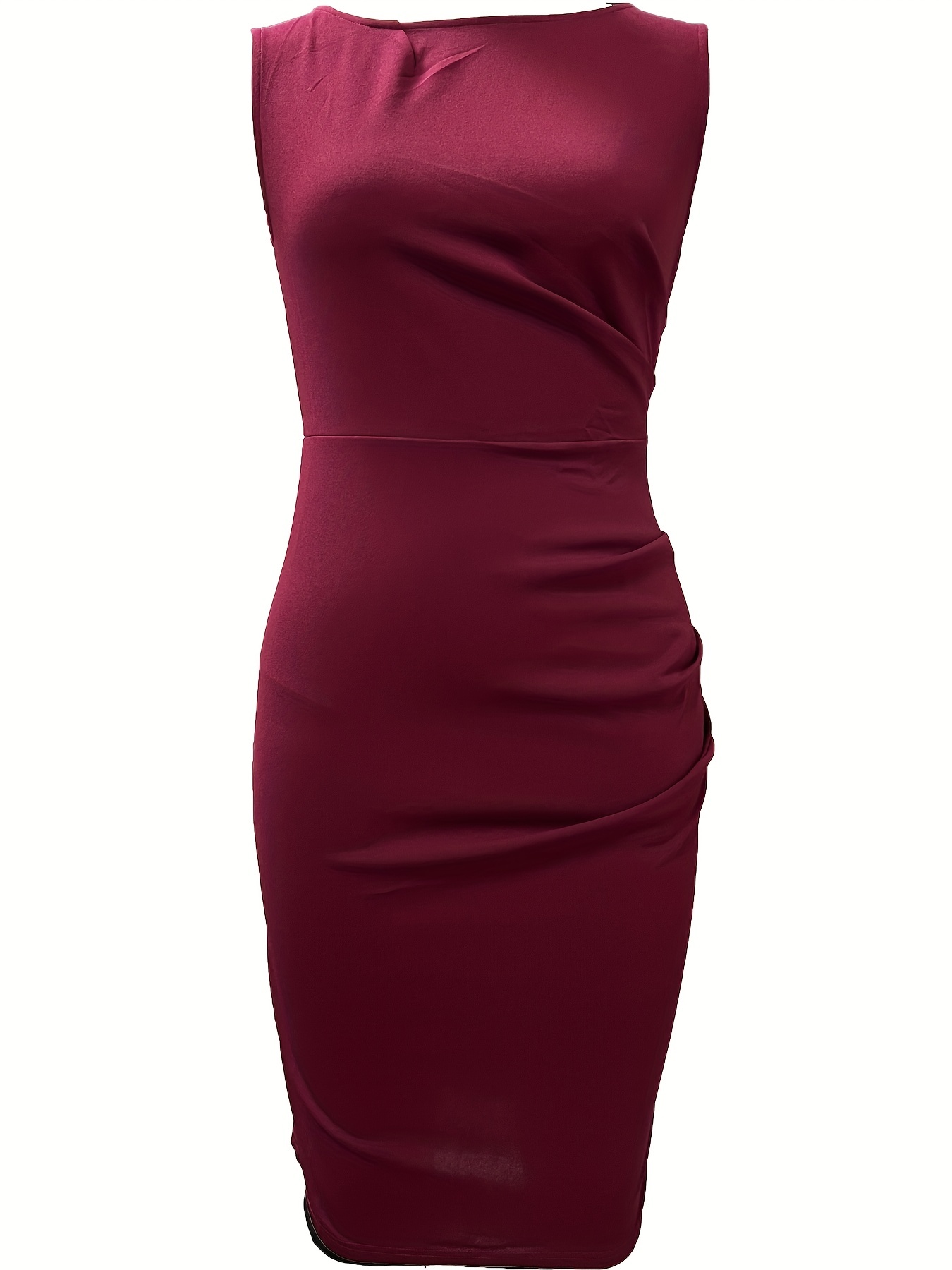 ruched pencil dress elegant crew neck sleeveless work office dress womens clothing details 22