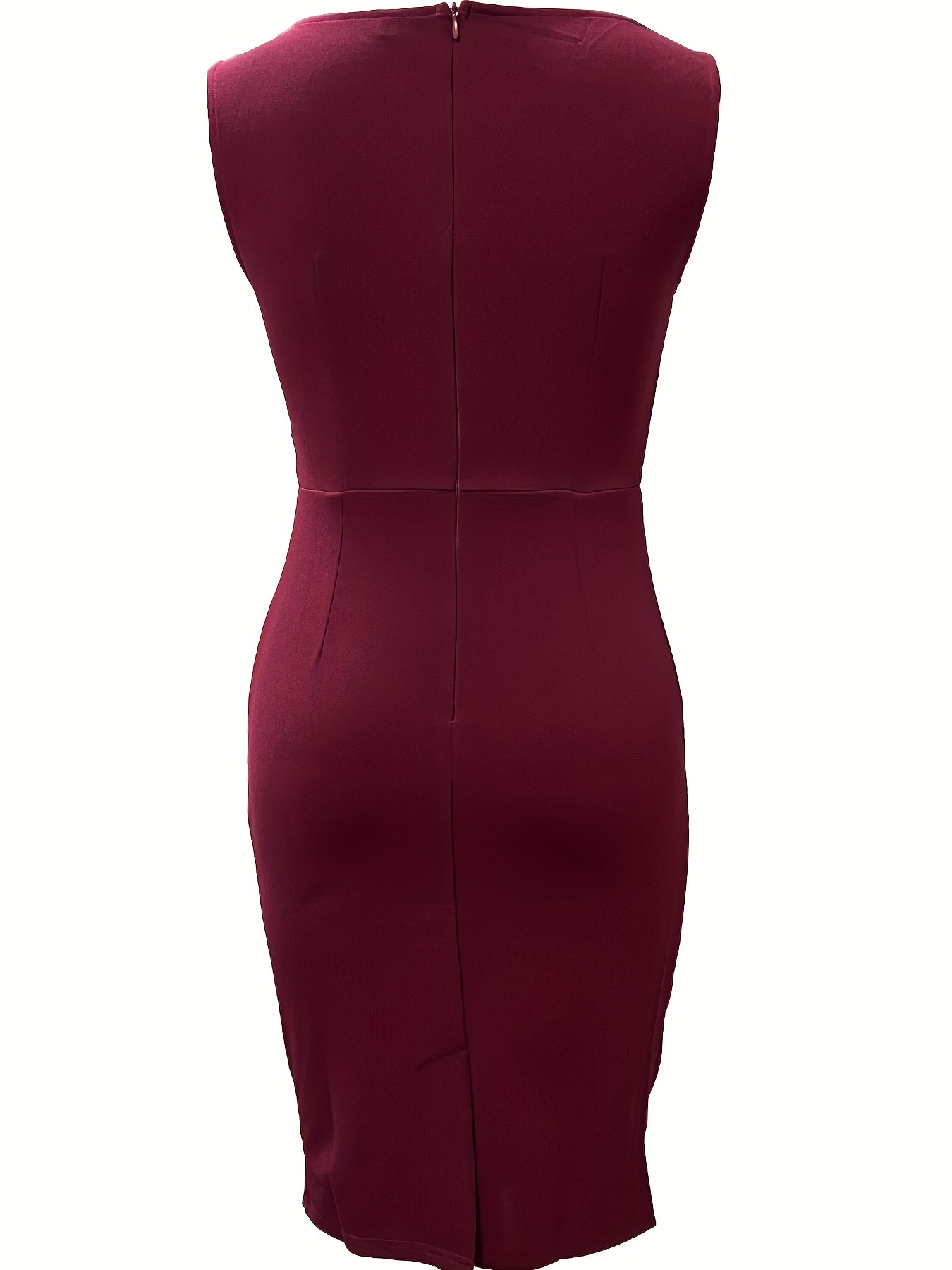 ruched pencil dress elegant crew neck sleeveless work office dress womens clothing details 24
