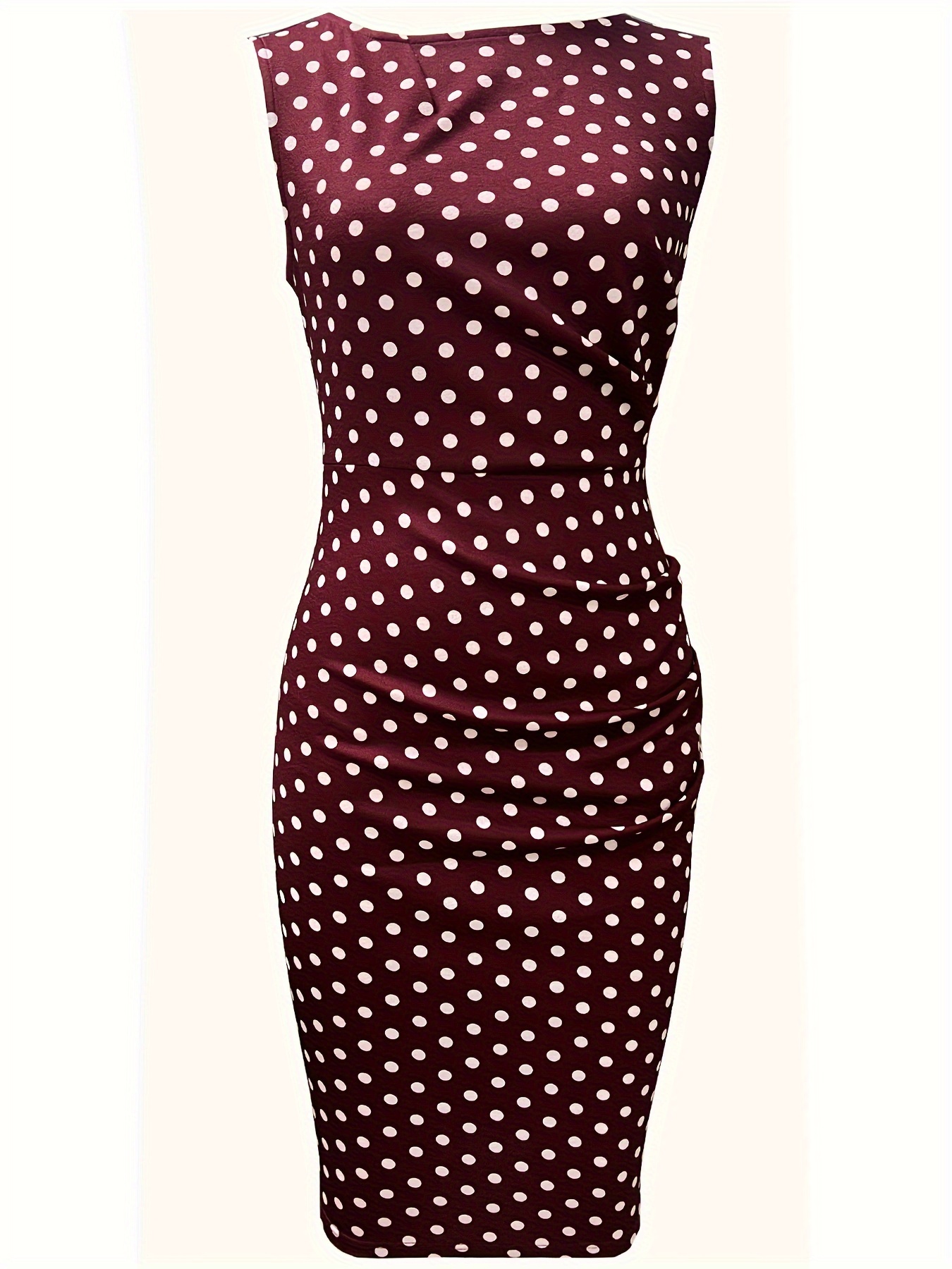 ruched pencil dress elegant crew neck sleeveless work office dress womens clothing details 29