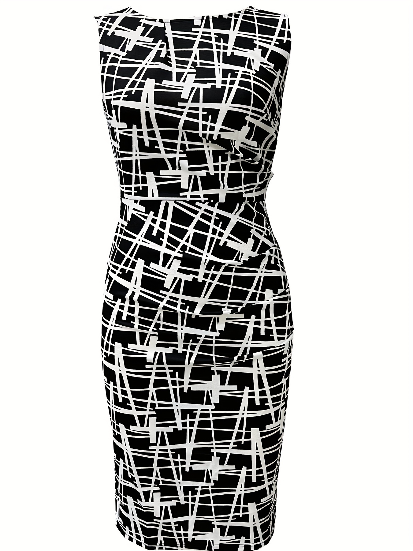 ruched pencil dress elegant crew neck sleeveless work office dress womens clothing details 32