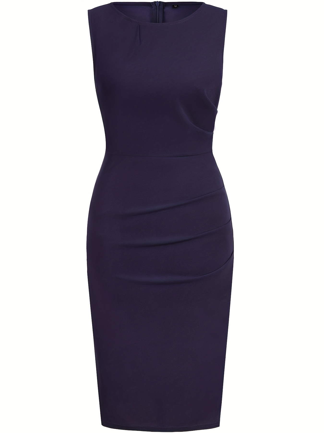 ruched pencil dress elegant crew neck sleeveless work office dress womens clothing details 37