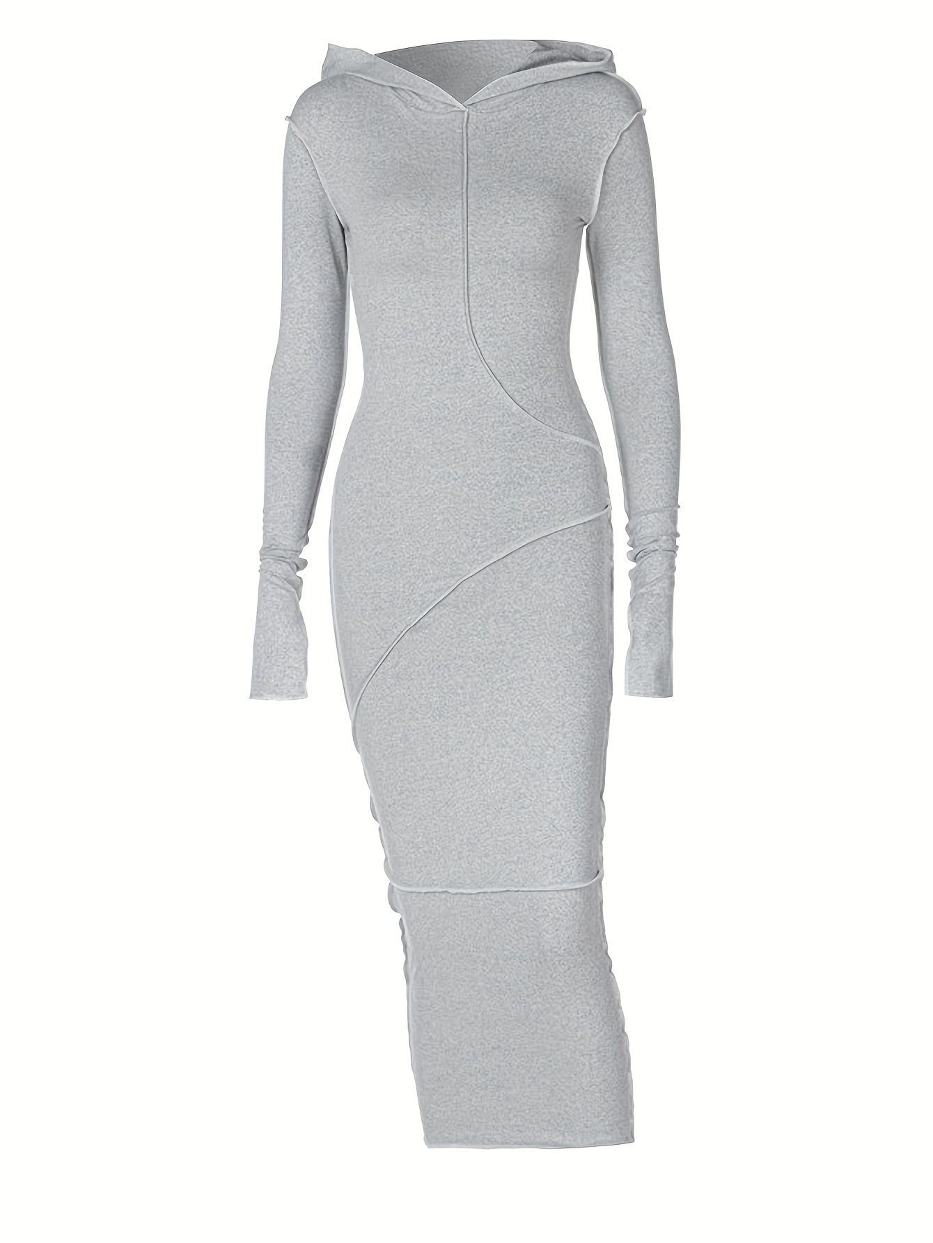 stitching hooded dress casual long sleeve maxi dress womens clothing details 8