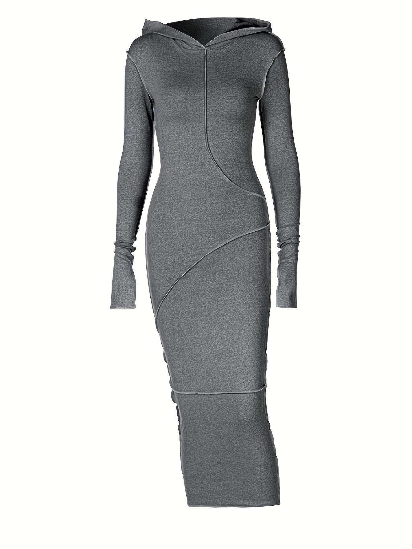 stitching hooded dress casual long sleeve maxi dress womens clothing details 10