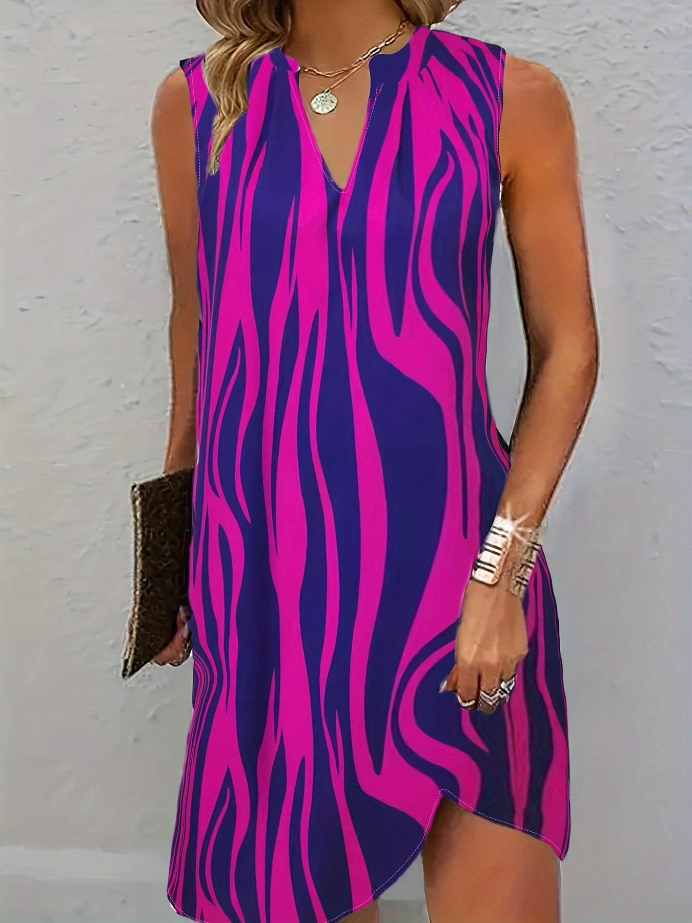 abstract ripple print dress casual v neck sleeveless dress womens clothing details 25