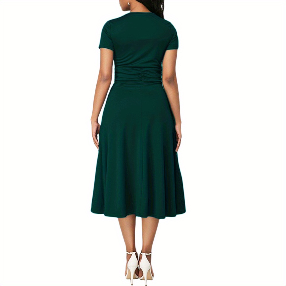 solid surplice neck dress elegant short sleeve knee length dress womens clothing details 3