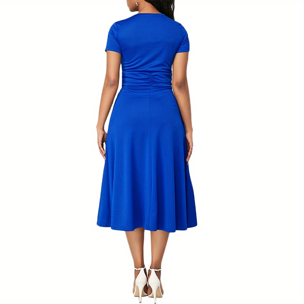 solid surplice neck dress elegant short sleeve knee length dress womens clothing details 6