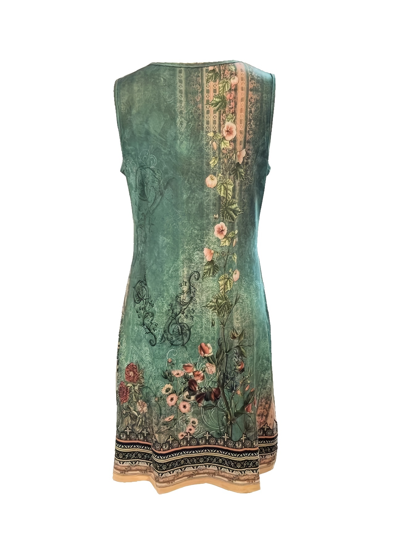 floral print notched neck dress elegant sleeveless slim dress womens clothing details 0
