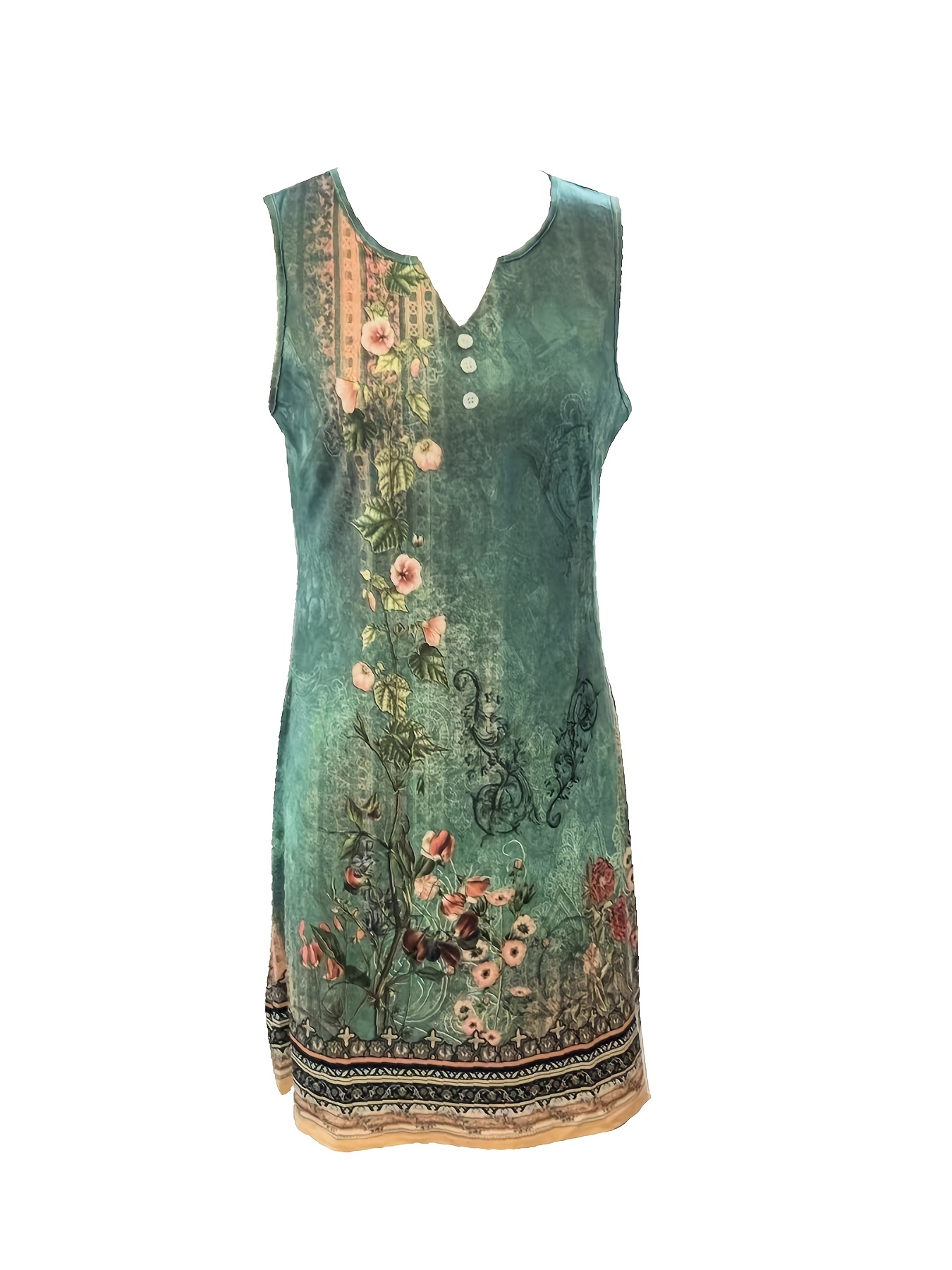 floral print notched neck dress elegant sleeveless slim dress womens clothing details 2