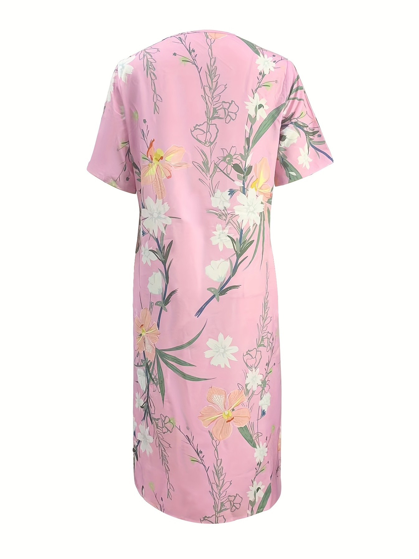 floral print high waist dress casual crew neck short sleeve summer dress womens clothing details 11