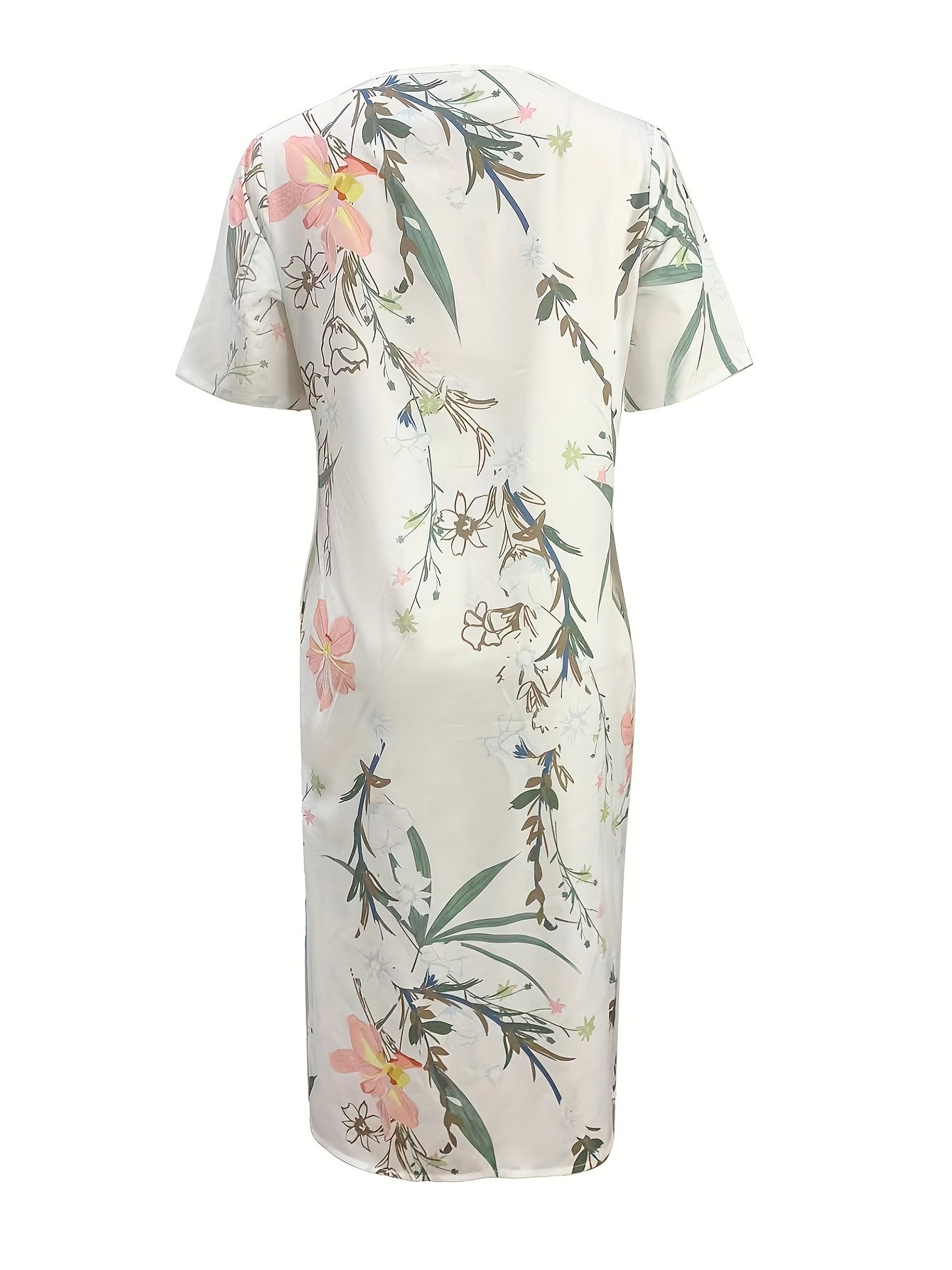 floral print high waist dress casual crew neck short sleeve summer dress womens clothing details 16