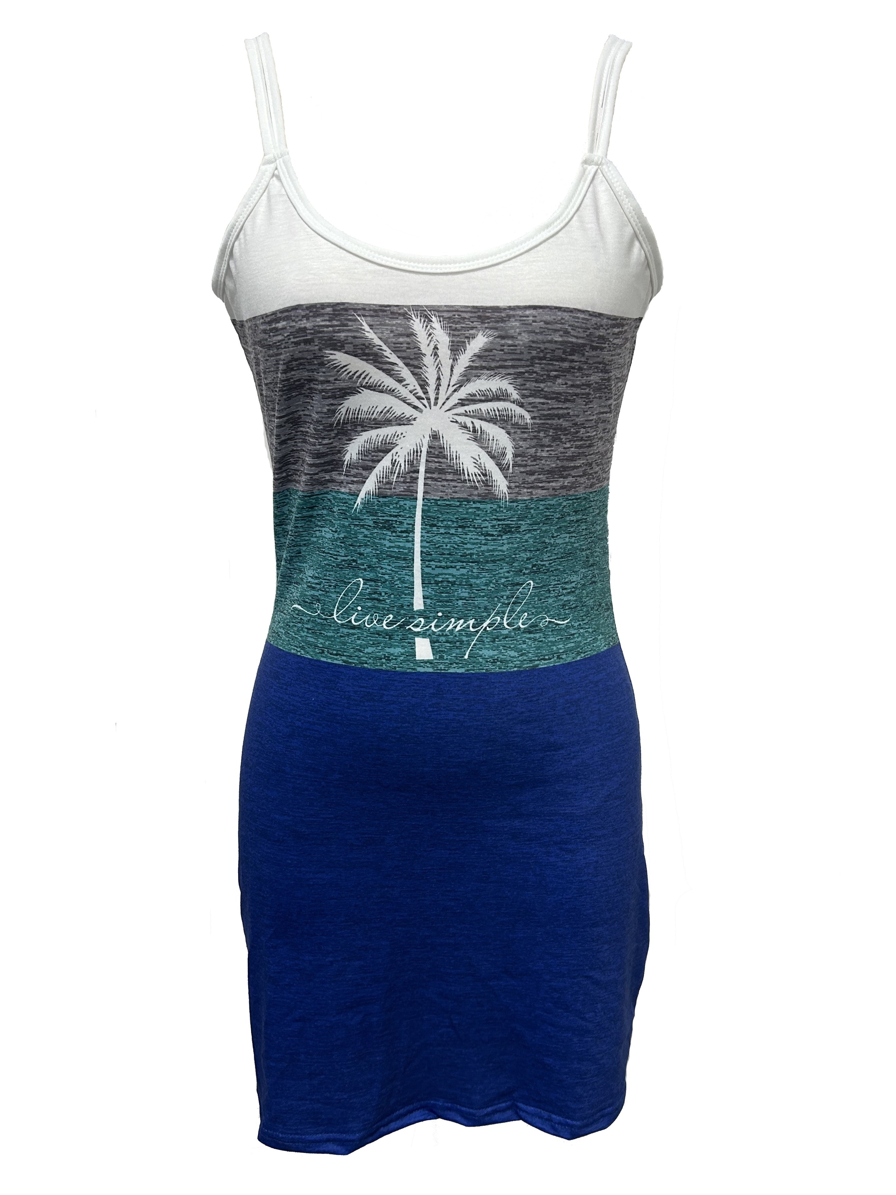 color block coconut tree print dress casual spaghetti strap sleeveless dress womens clothing details 1