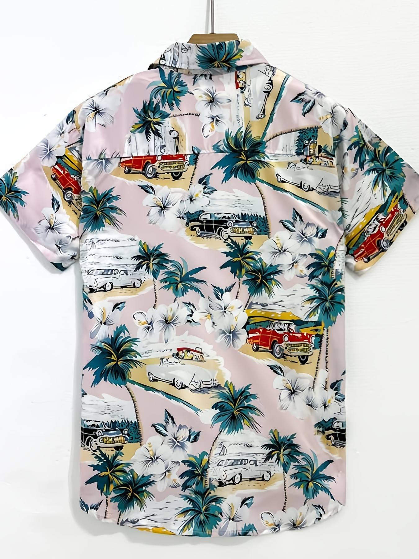 coconut tree vintage car print mens casual short sleeve shirt mens shirt for summer vacation resort details 1