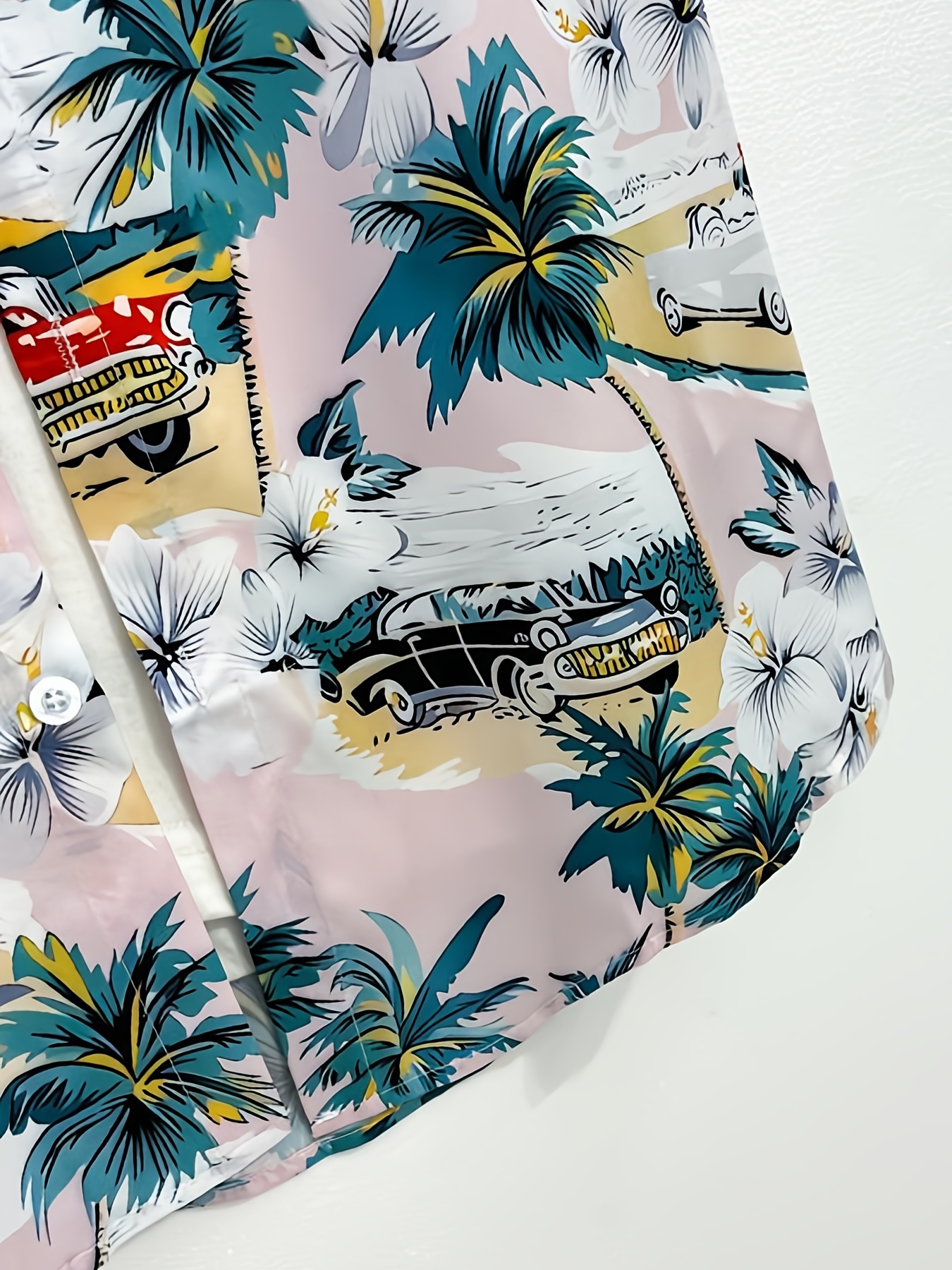 coconut tree vintage car print mens casual short sleeve shirt mens shirt for summer vacation resort details 4
