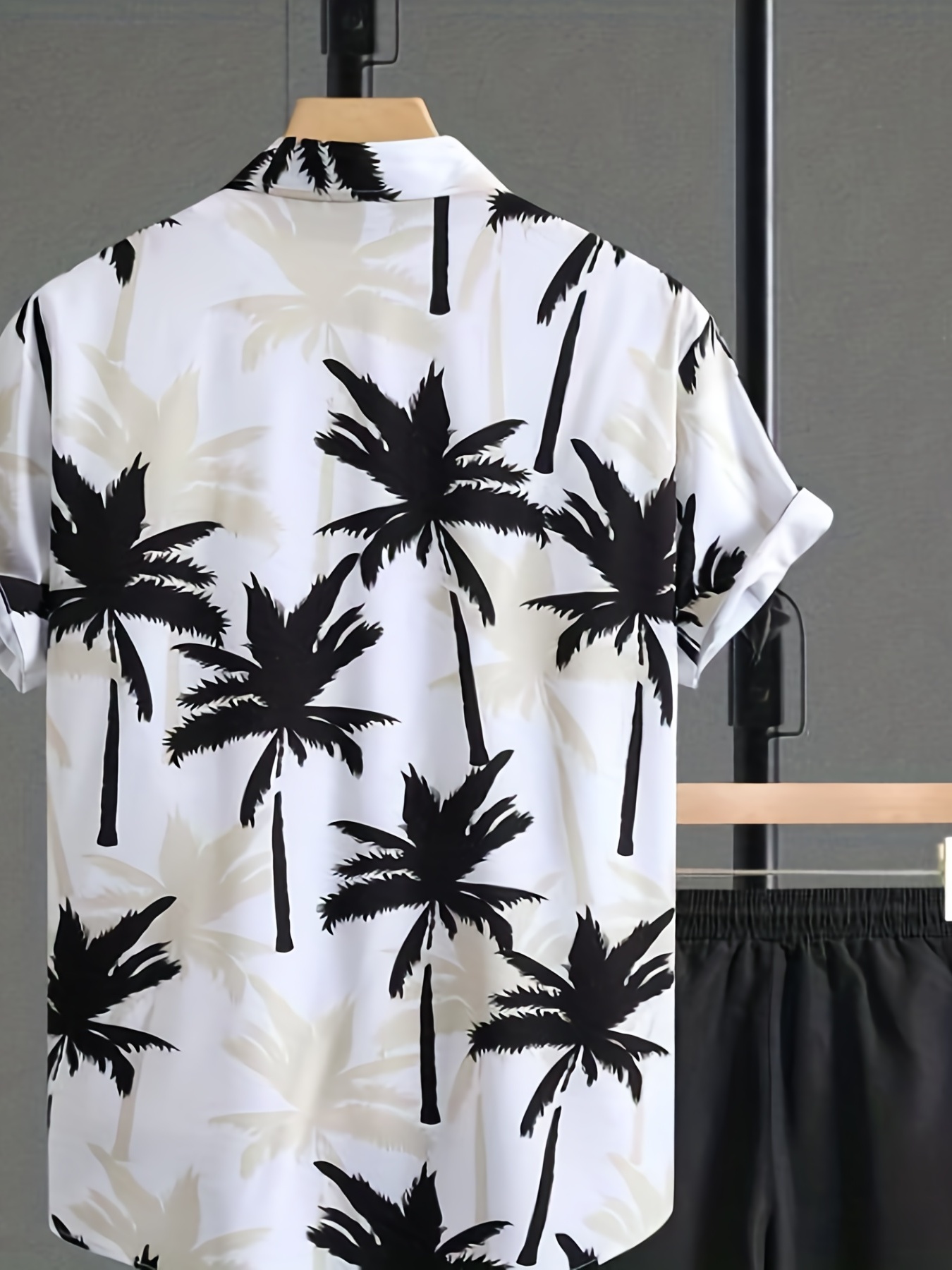 coconut tree vintage car print mens casual short sleeve shirt mens shirt for summer vacation resort details 5