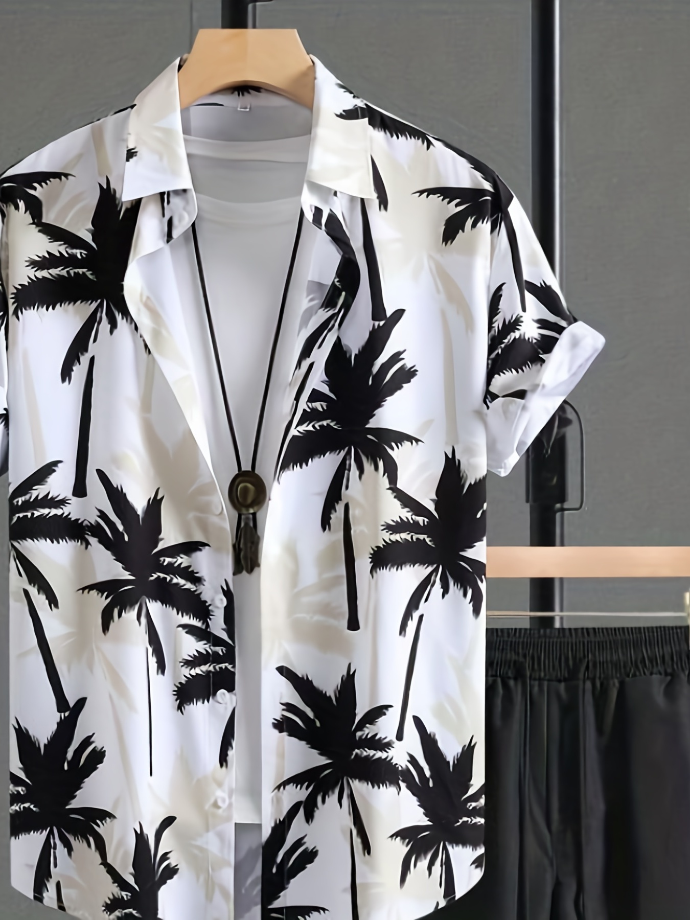 coconut tree vintage car print mens casual short sleeve shirt mens shirt for summer vacation resort details 7