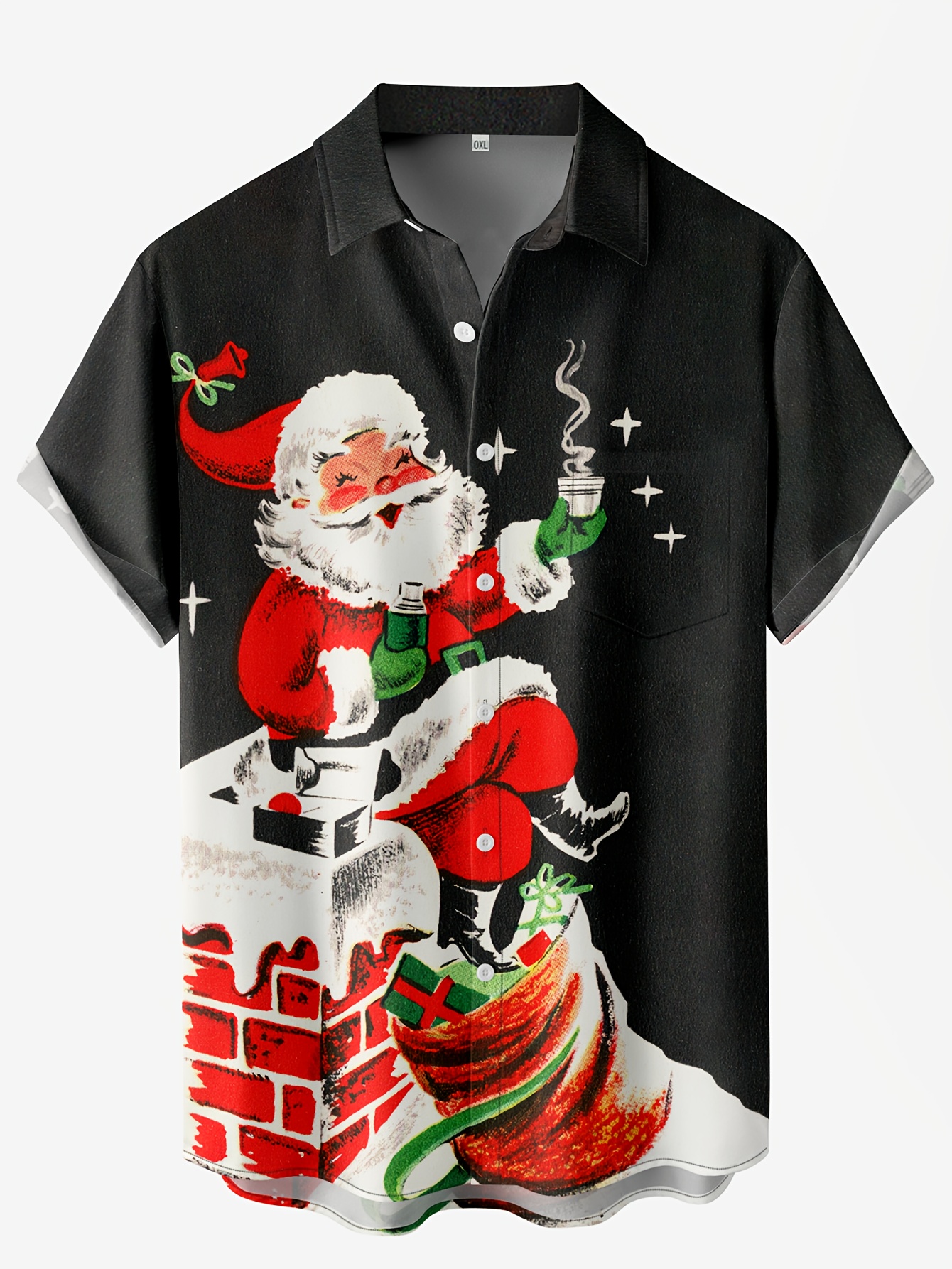 various creative christmas santa anime pattern mens trendy short sleeve lapel hawaiian shirt for summer details 0