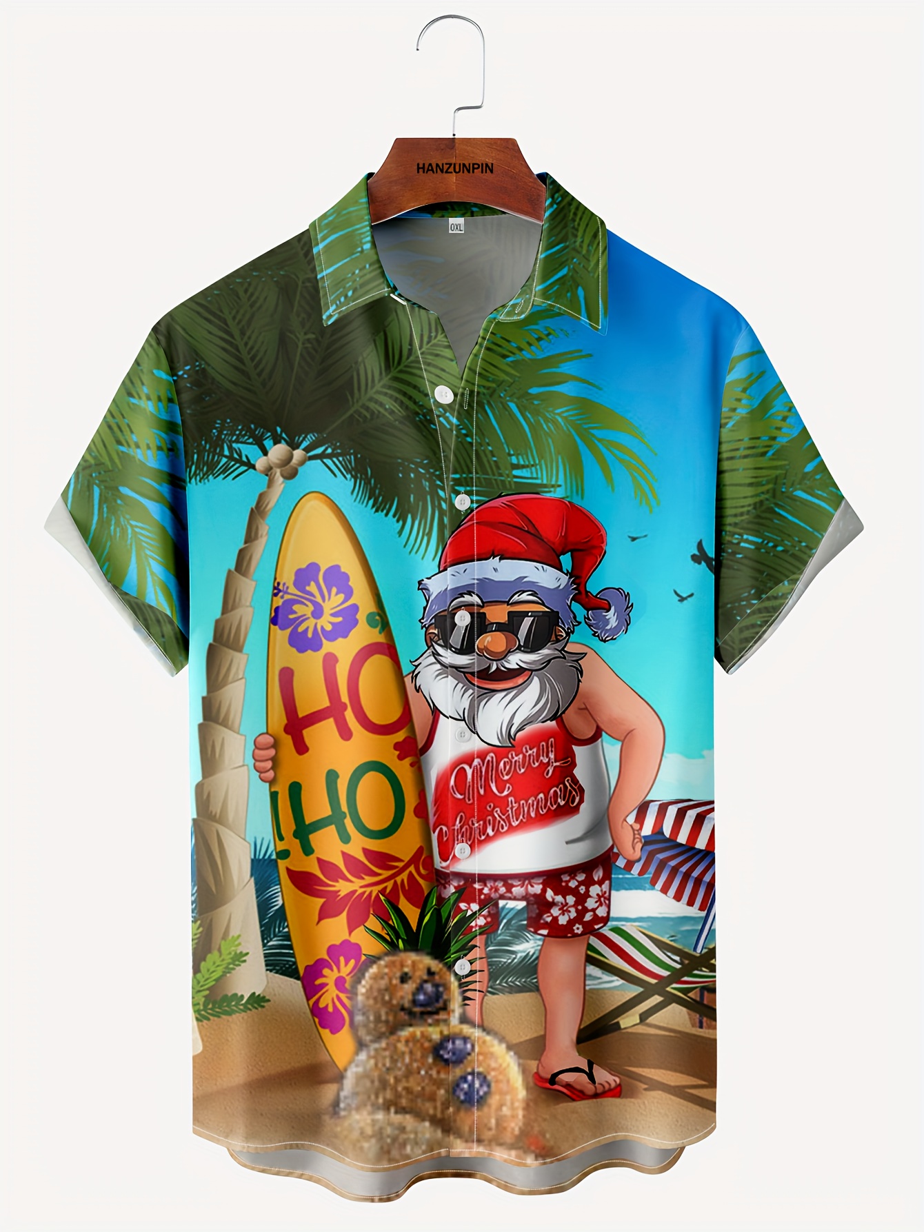 various creative christmas santa anime pattern mens trendy short sleeve lapel hawaiian shirt for summer details 5