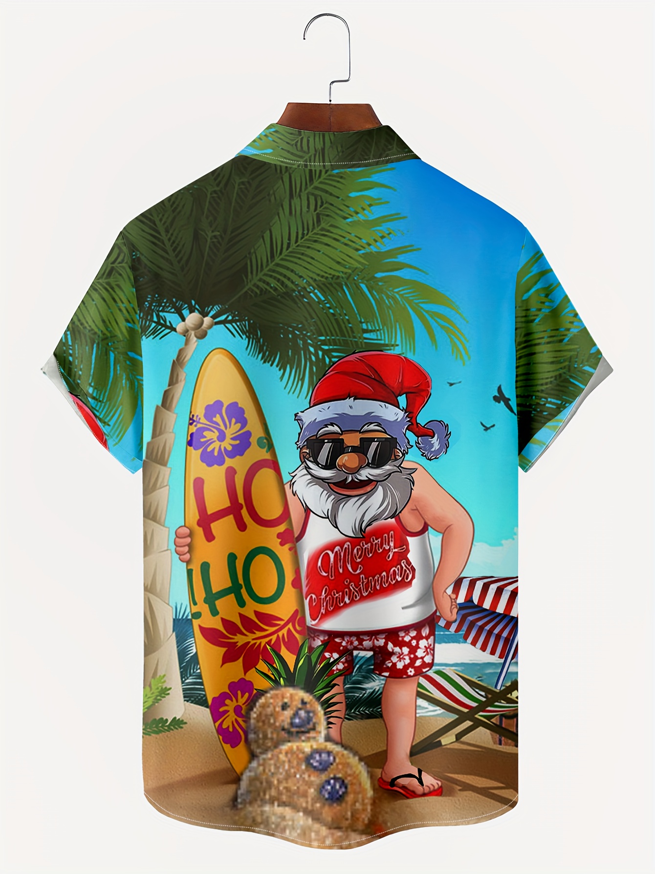various creative christmas santa anime pattern mens trendy short sleeve lapel hawaiian shirt for summer details 6