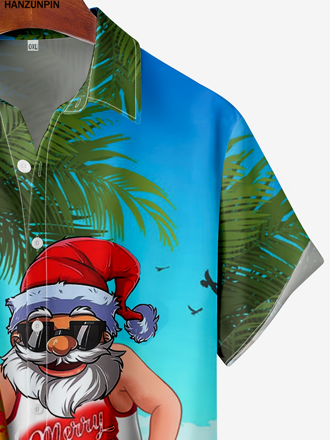 various creative christmas santa anime pattern mens trendy short sleeve lapel hawaiian shirt for summer details 7
