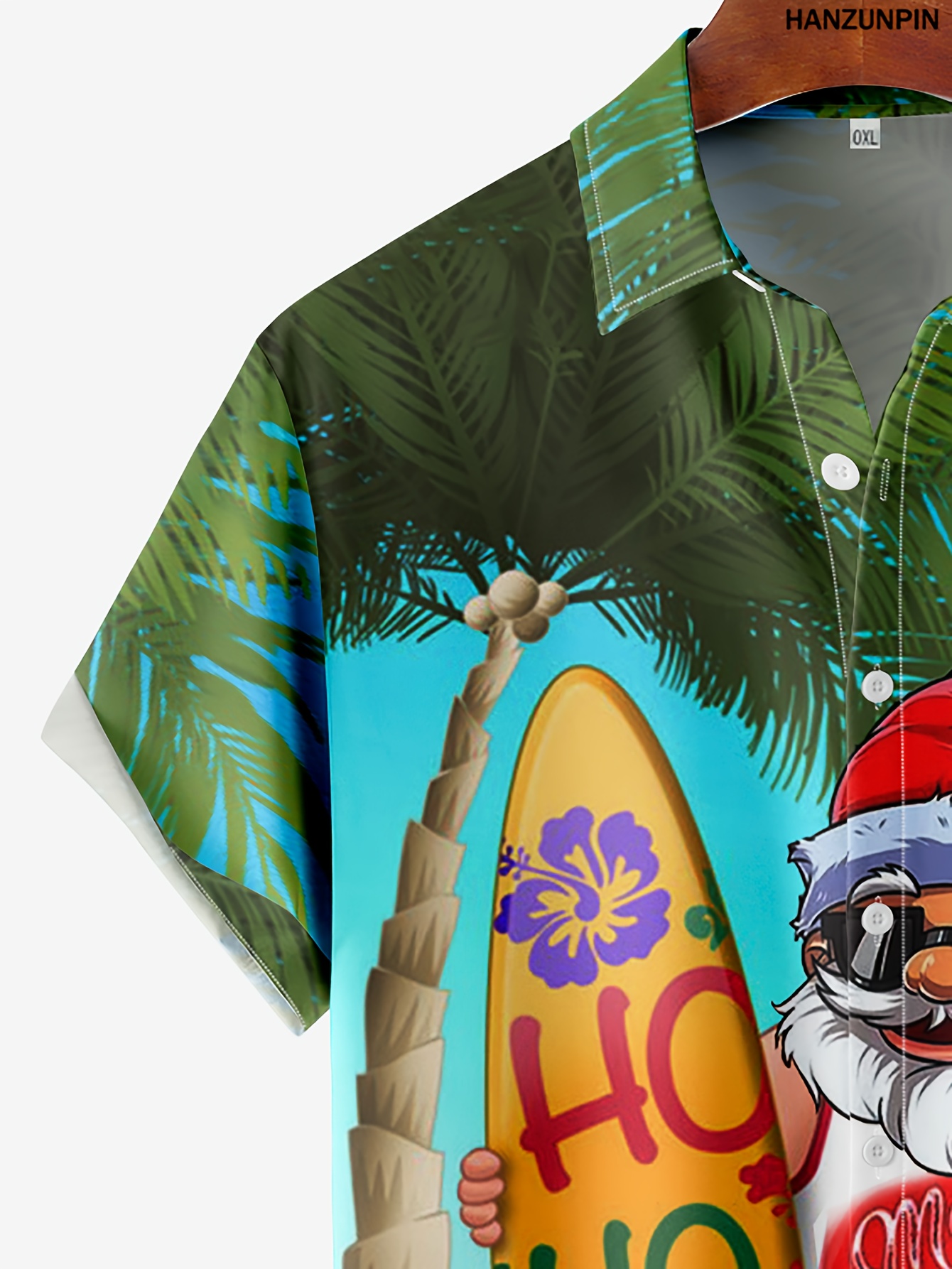 various creative christmas santa anime pattern mens trendy short sleeve lapel hawaiian shirt for summer details 8