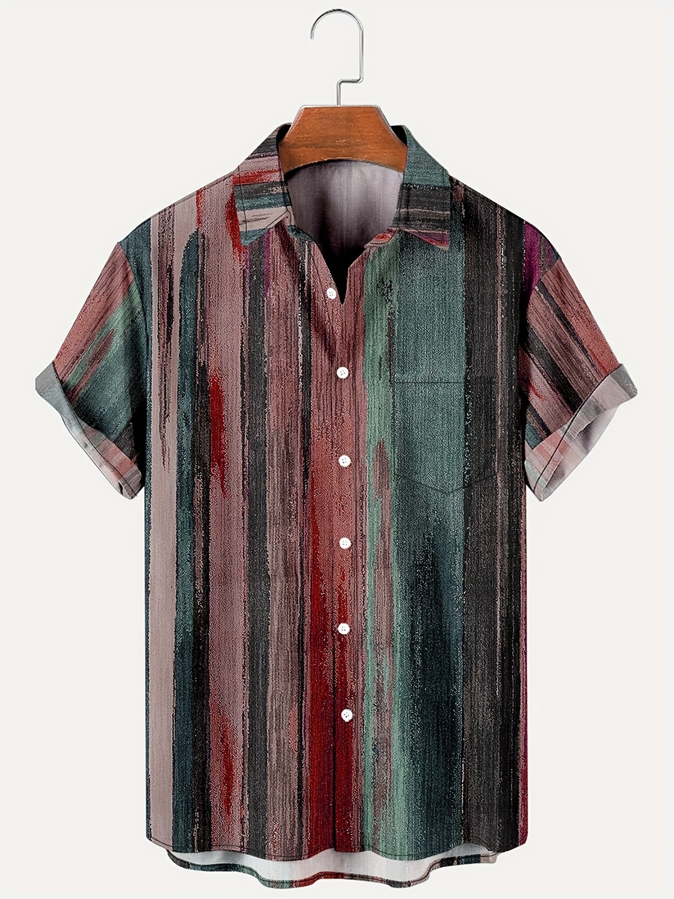 vintage style stripe print mens casual short sleeve shirt mens shirt for summer vacation resort tops for men gift for men details 0