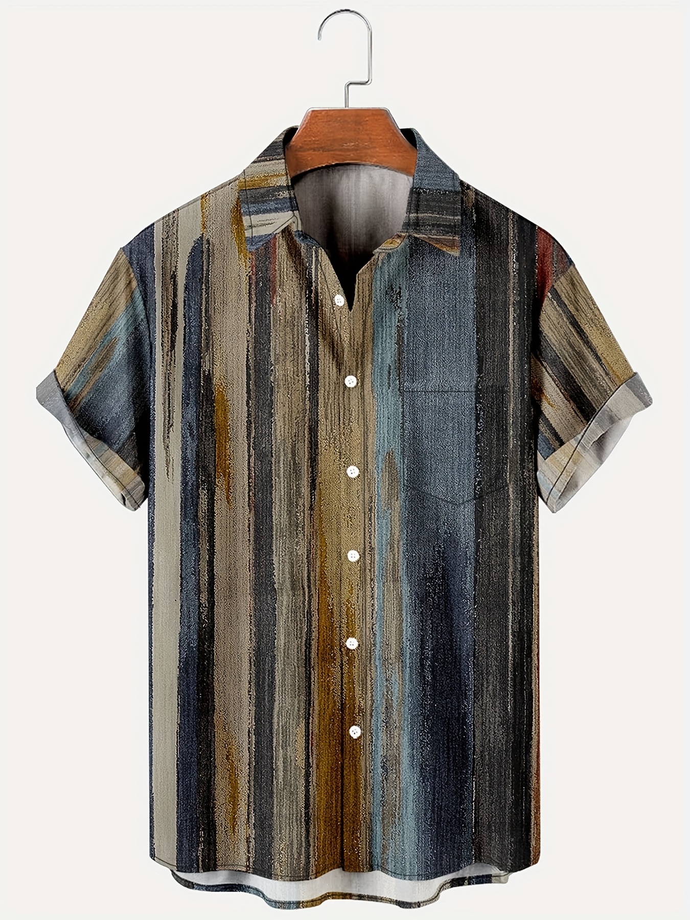 vintage style stripe print mens casual short sleeve shirt mens shirt for summer vacation resort tops for men gift for men details 11