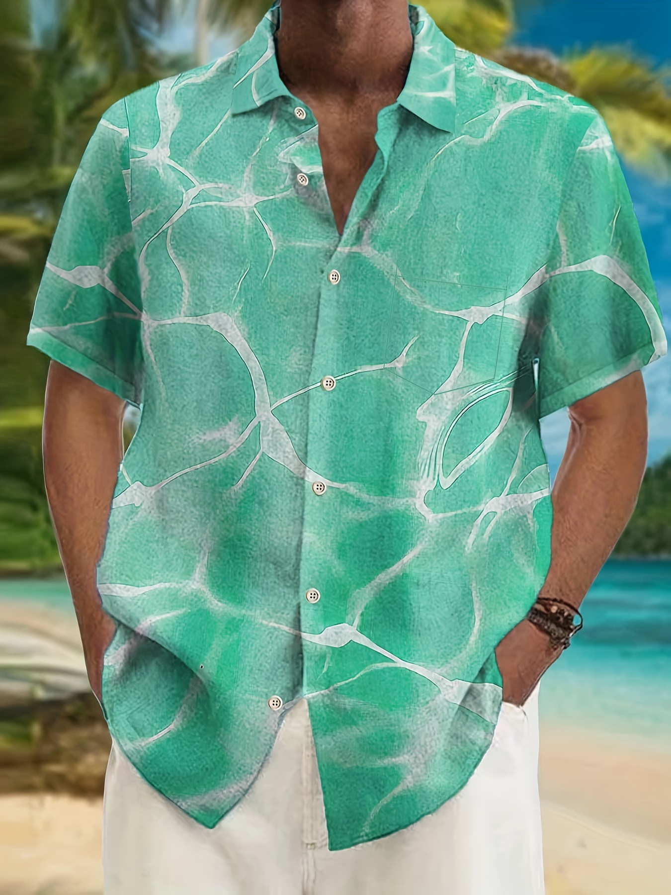 hawaiian water ripple print mens casual short sleeve shirt mens shirt for summer vacation resort tops for men gift for men details 0