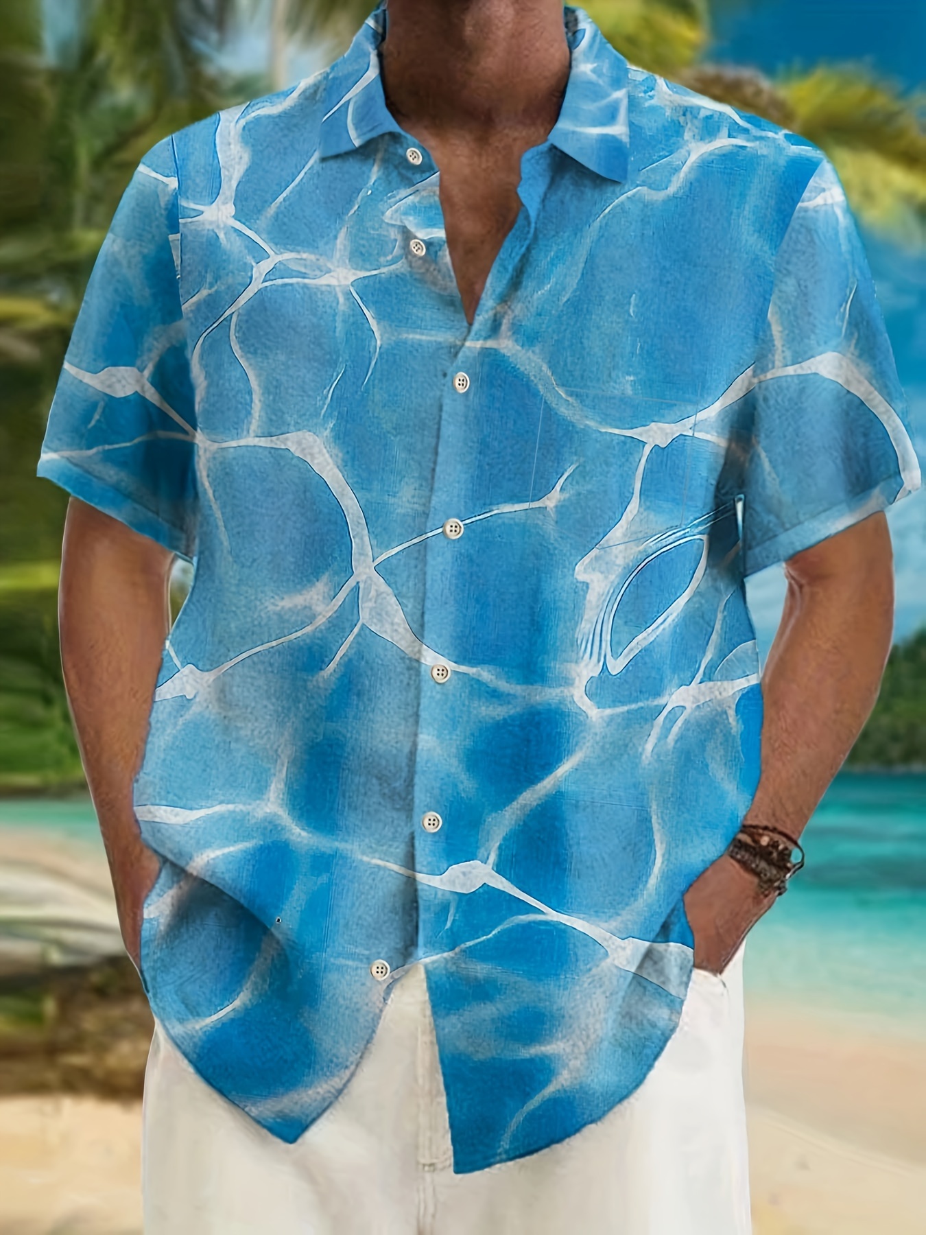 hawaiian water ripple print mens casual short sleeve shirt mens shirt for summer vacation resort tops for men gift for men details 6