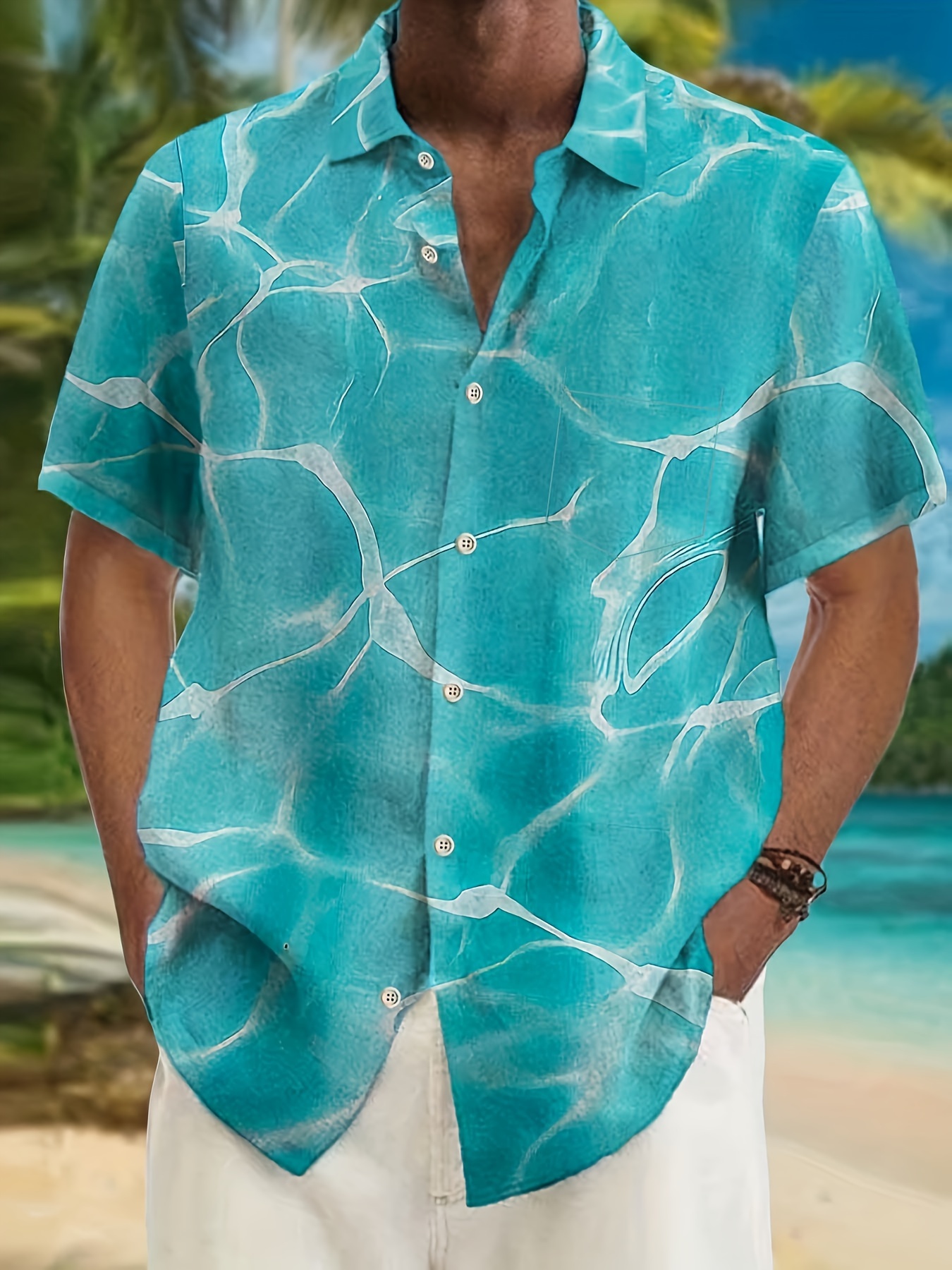 hawaiian water ripple print mens casual short sleeve shirt mens shirt for summer vacation resort tops for men gift for men details 15
