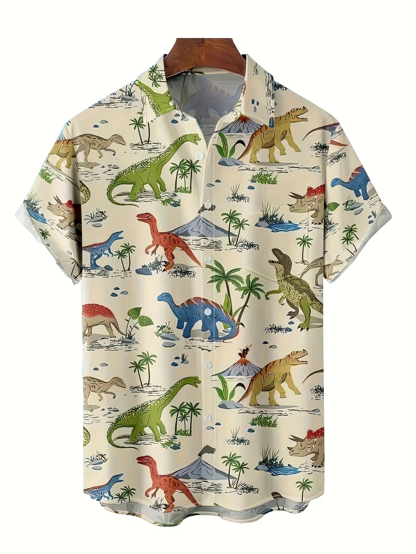 creative cartoon dinosaurs pattern mens chic short sleeve lapel shirt summer holiday top details 0