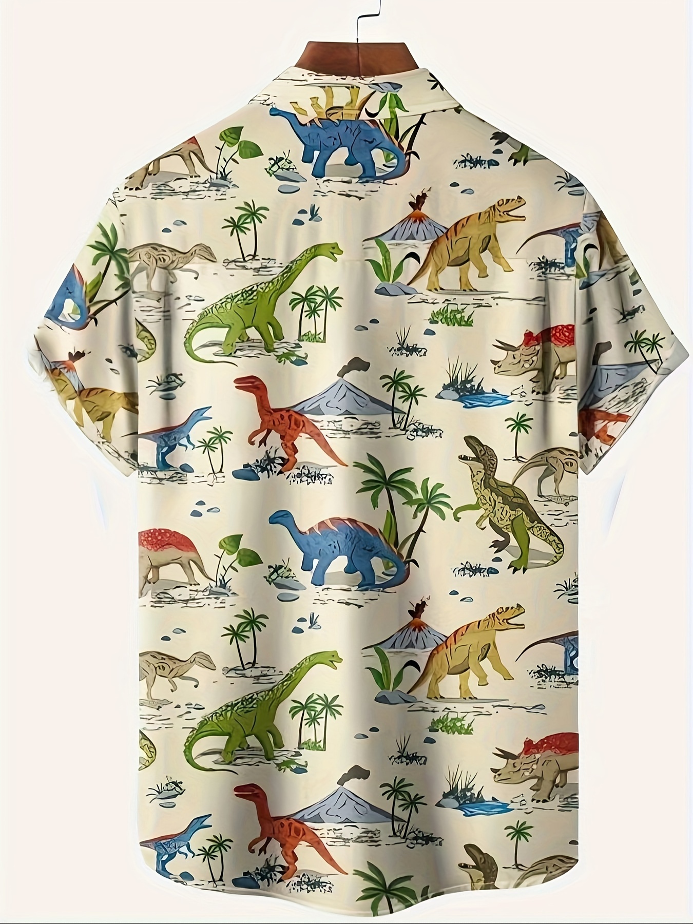 creative cartoon dinosaurs pattern mens chic short sleeve lapel shirt summer holiday top details 1