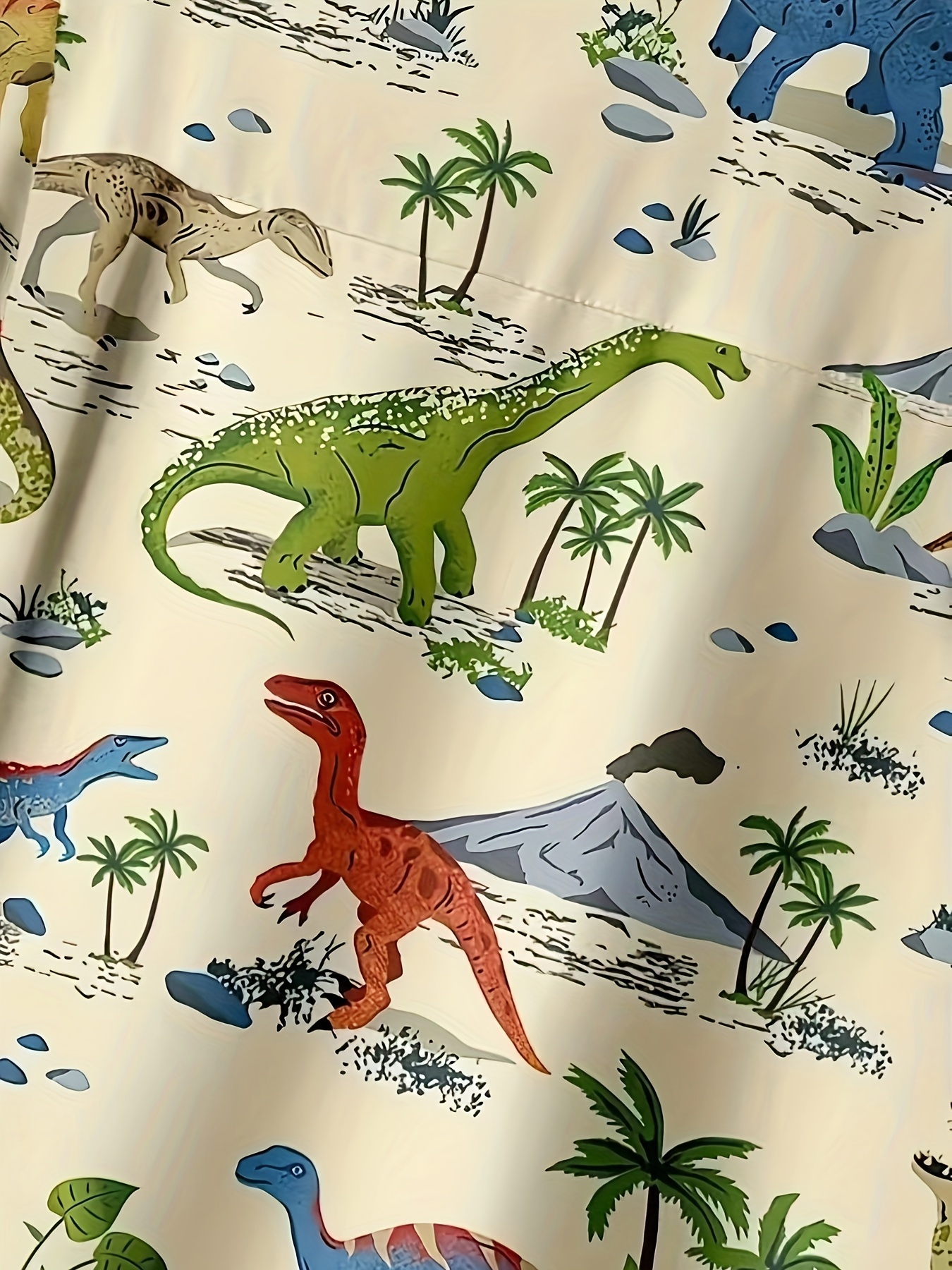 creative cartoon dinosaurs pattern mens chic short sleeve lapel shirt summer holiday top details 2