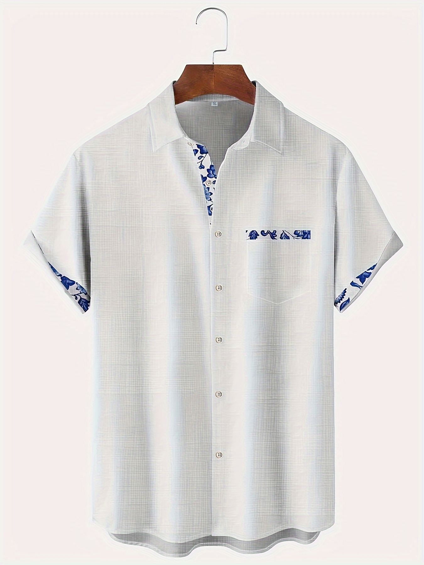 porcelain floral pattern design mens stylish short sleeve lapel shirt with chest pocket summer holiday top details 8