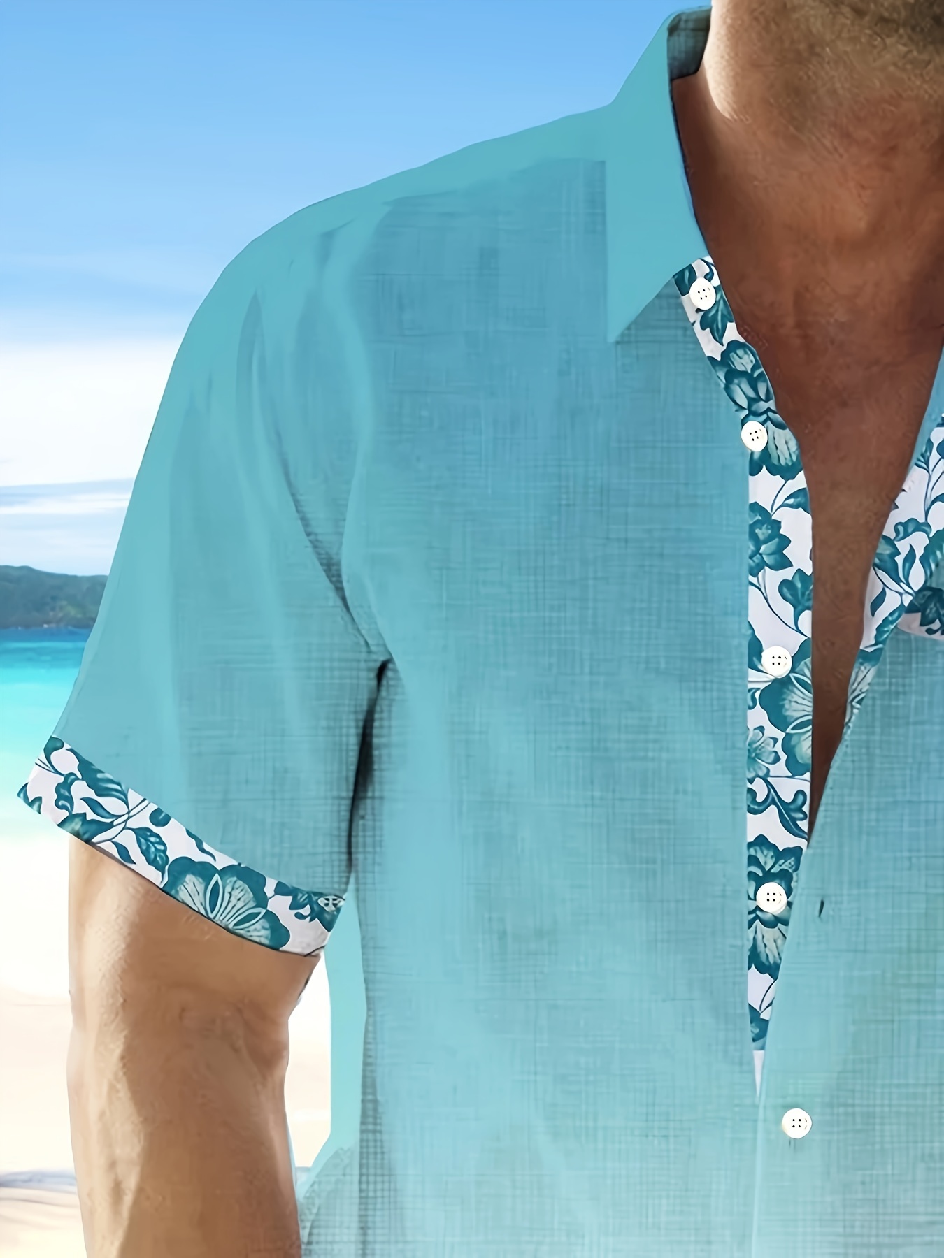 porcelain floral pattern design mens stylish short sleeve lapel shirt with chest pocket summer holiday top details 13