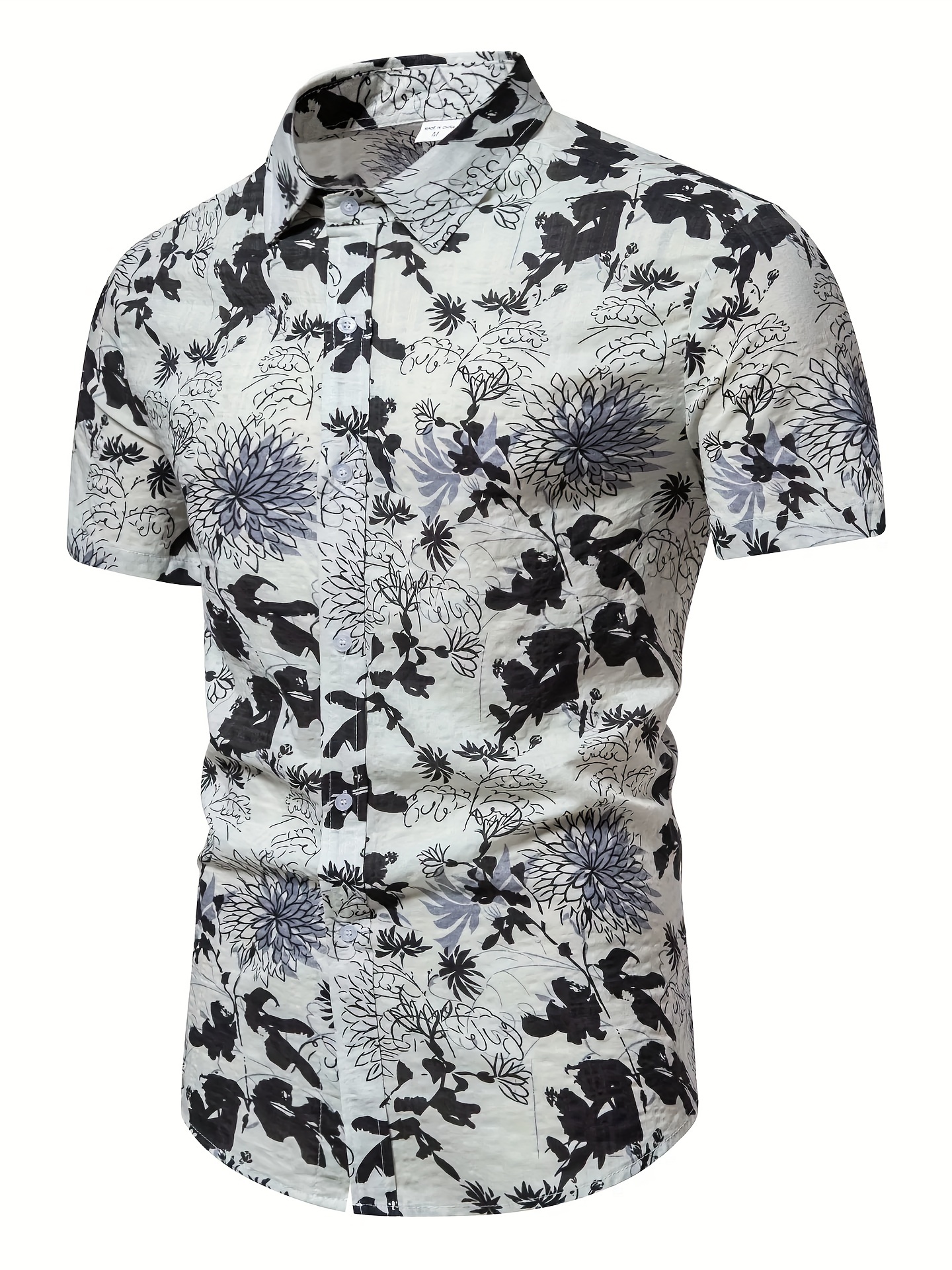 mens casual slim short sleeve shirts with flower for summer details 8