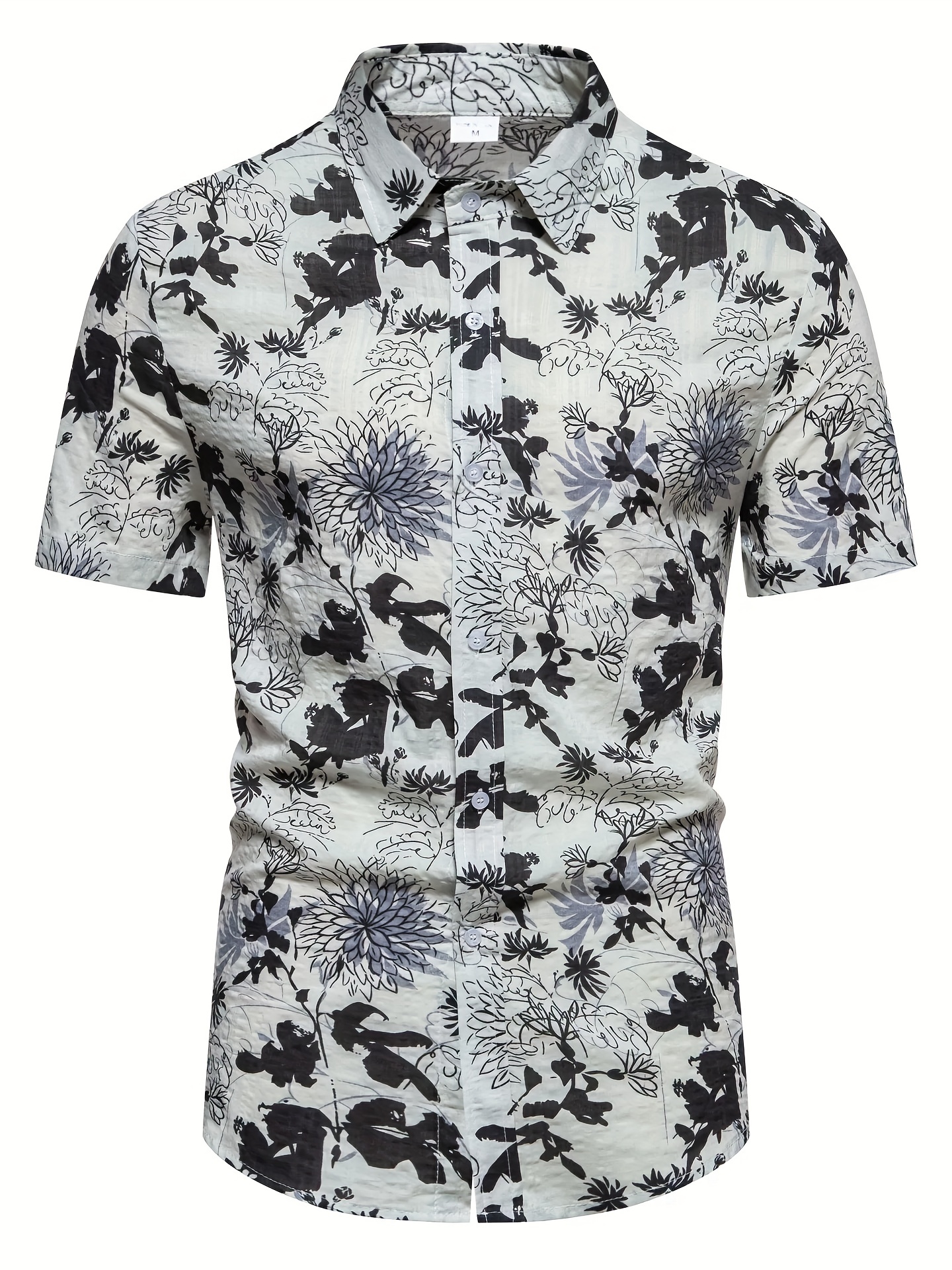 mens casual slim short sleeve shirts with flower for summer details 13
