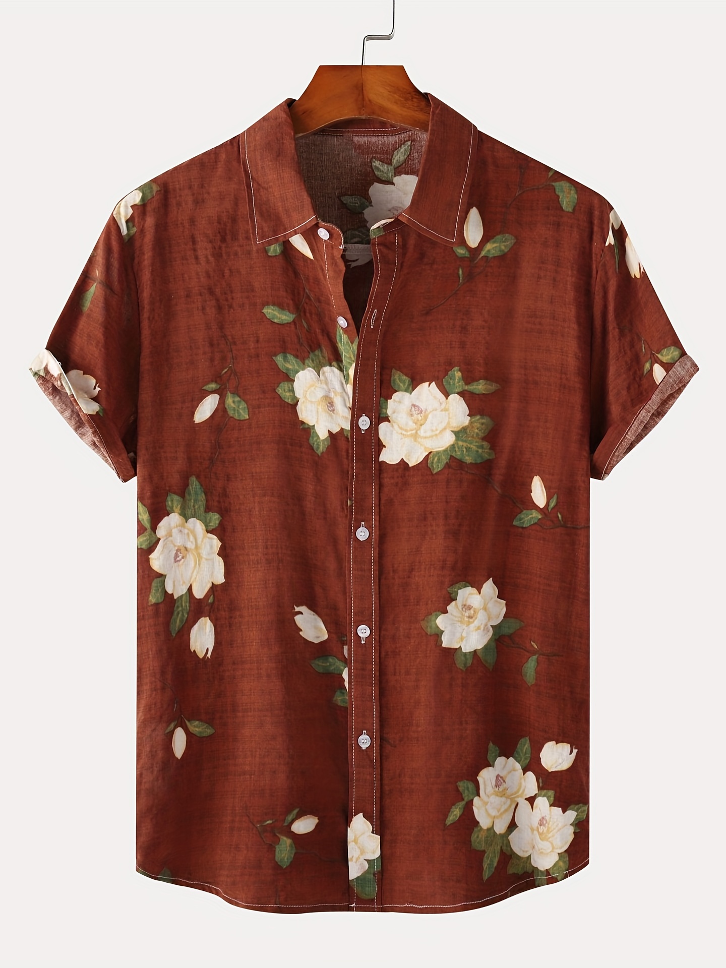 mens casual slim short sleeve shirts with flower for summer details 16