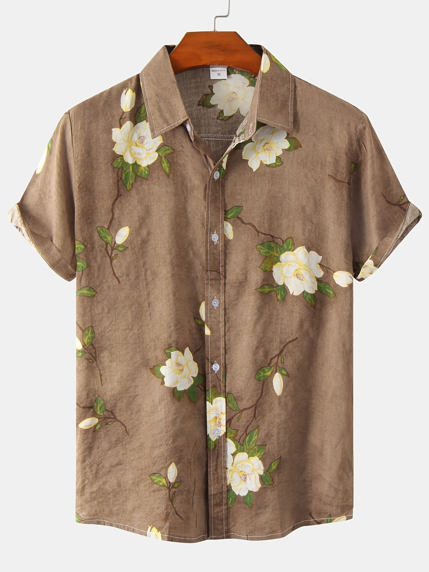 mens casual slim short sleeve shirts with flower for summer details 30