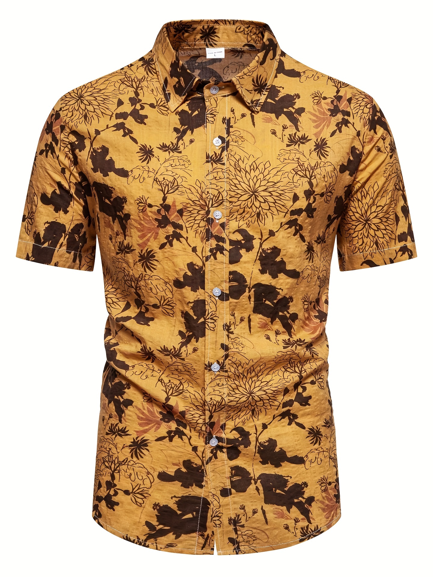 mens casual slim short sleeve shirts with flower for summer details 50