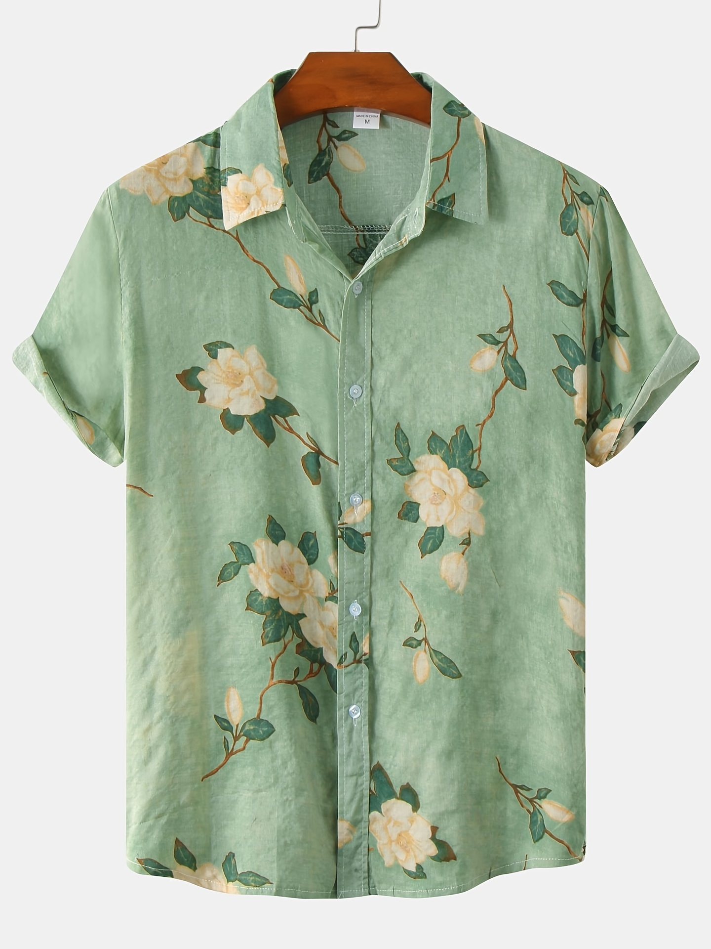 mens casual slim short sleeve shirts with flower for summer details 65