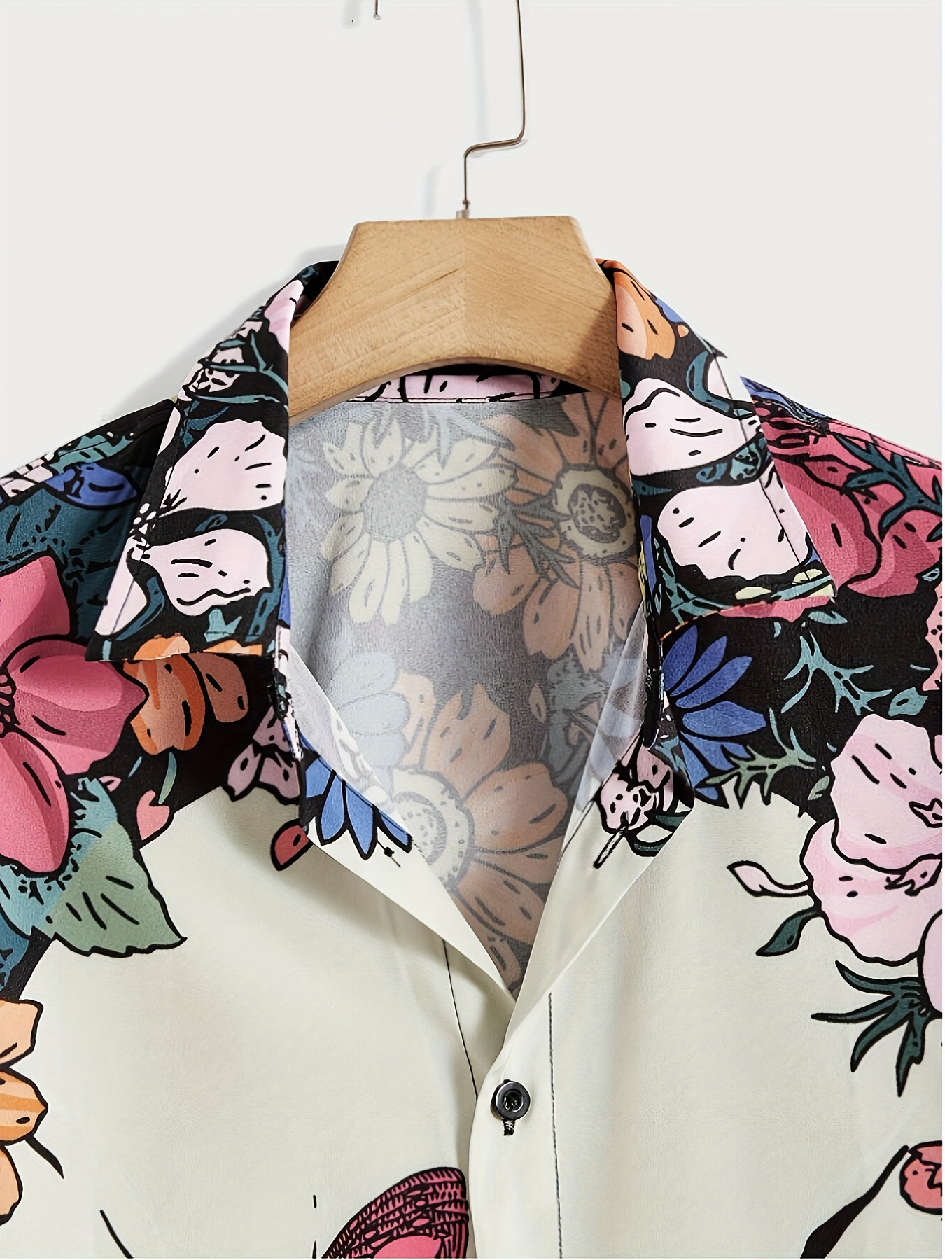 mens stylish loose skull pattern shirt casual breathable lapel button up short sleeve shirt top for city walk street hanging outdoor activities details 2