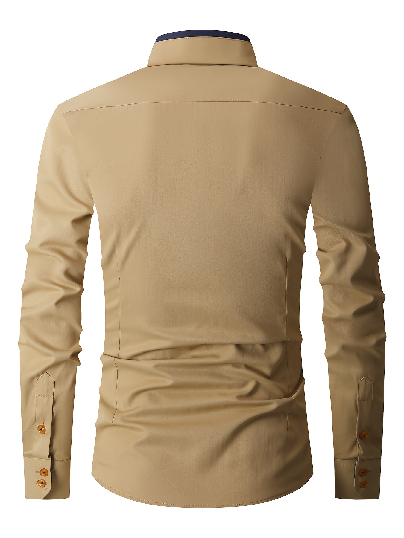 elegant color block mens slim fit long sleeve button up shirt with fake chest pocket spring fall mens formal dress shirt details 1