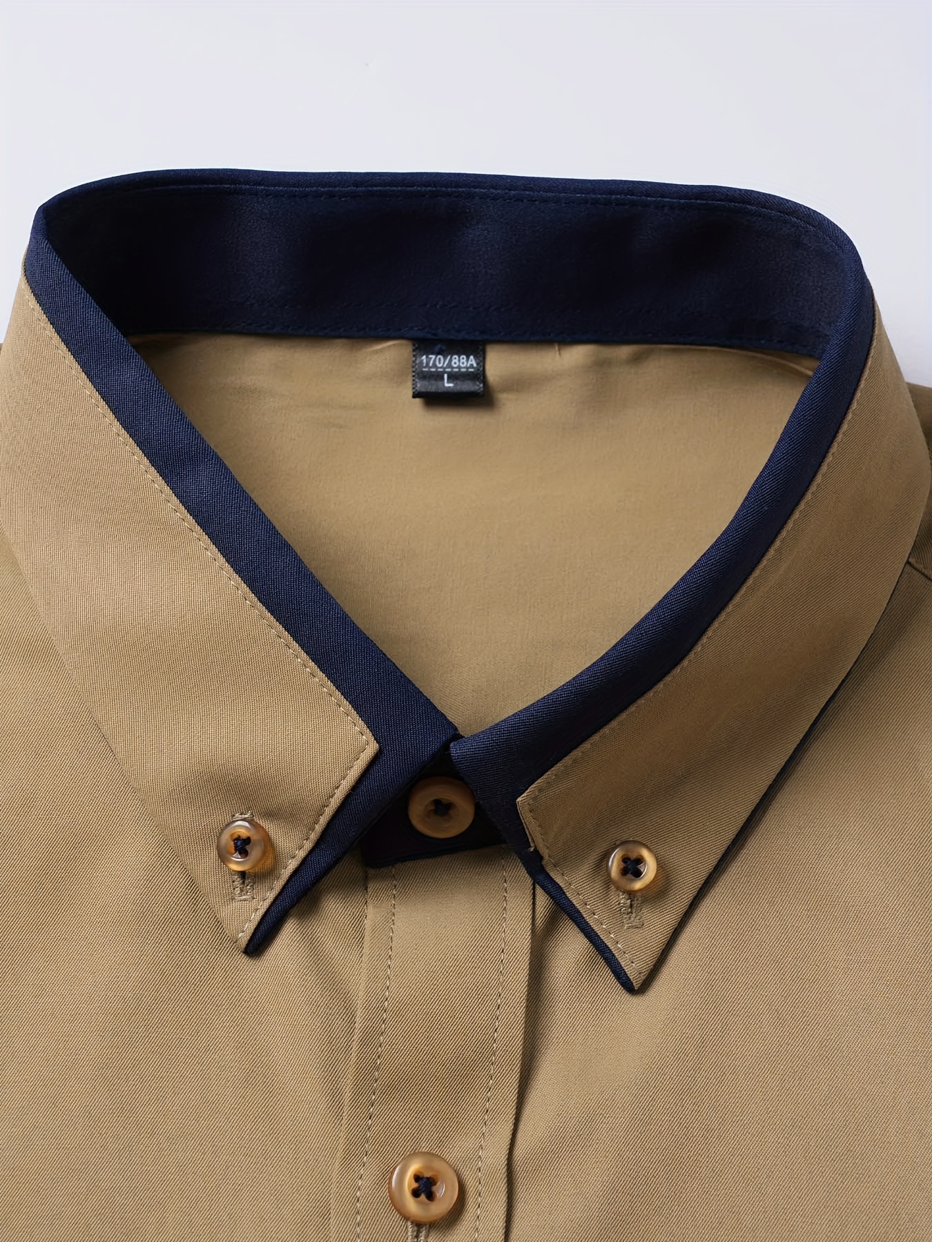 elegant color block mens slim fit long sleeve button up shirt with fake chest pocket spring fall mens formal dress shirt details 3
